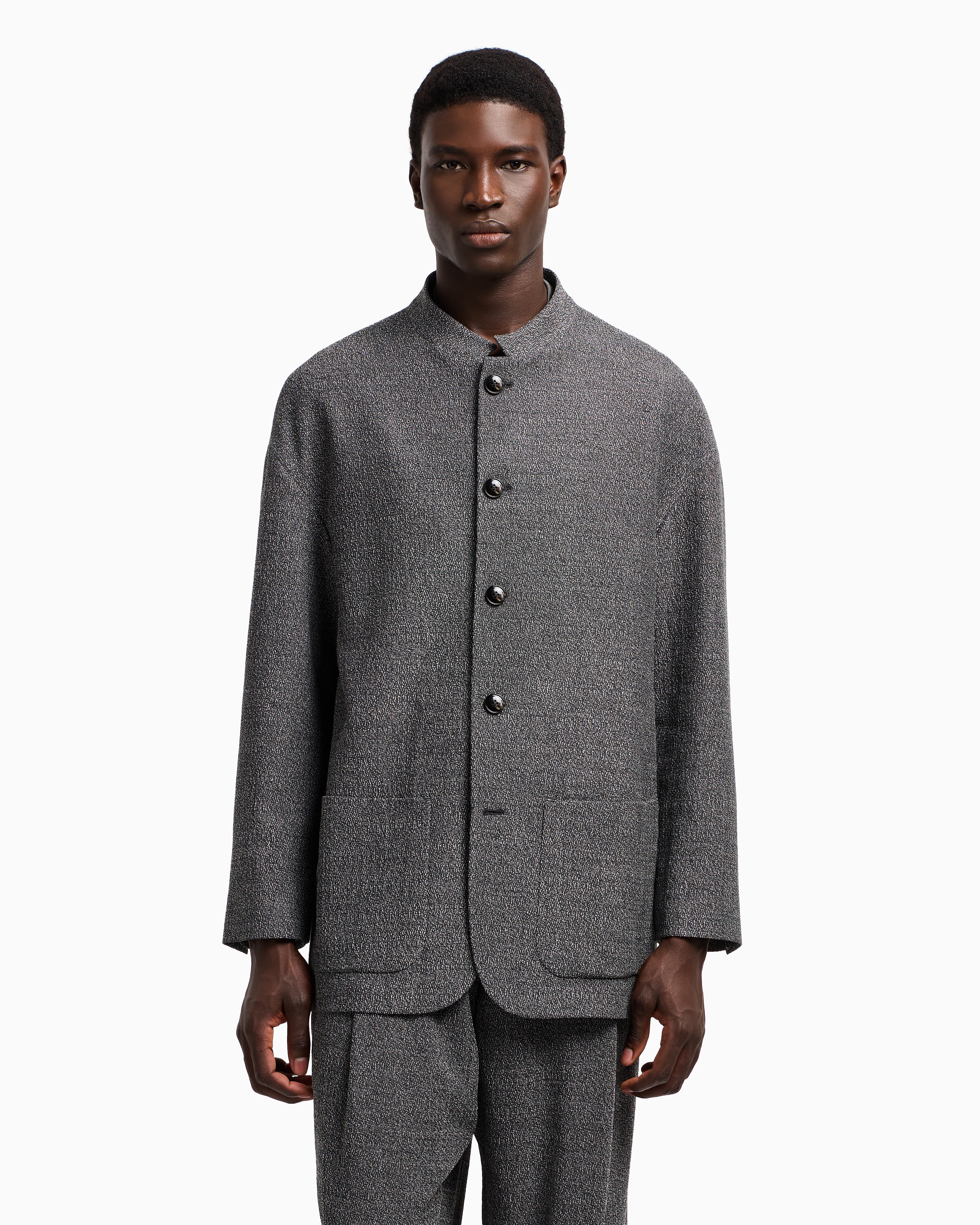 Giorgio Armani Single-breasted Jacket In A Silk Blend In Gray