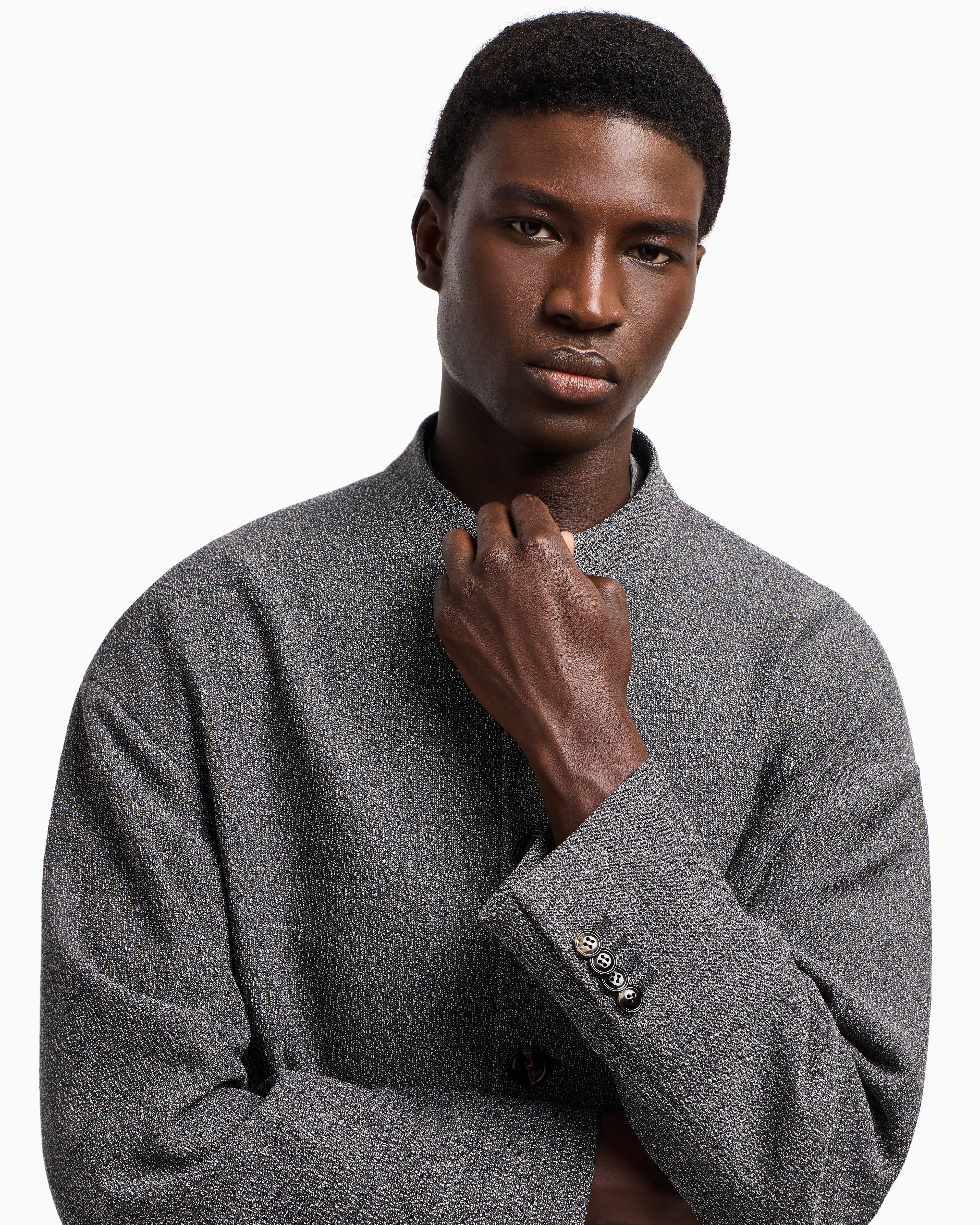 Giorgio Armani Single-breasted Jacket In A Silk Blend In Gray