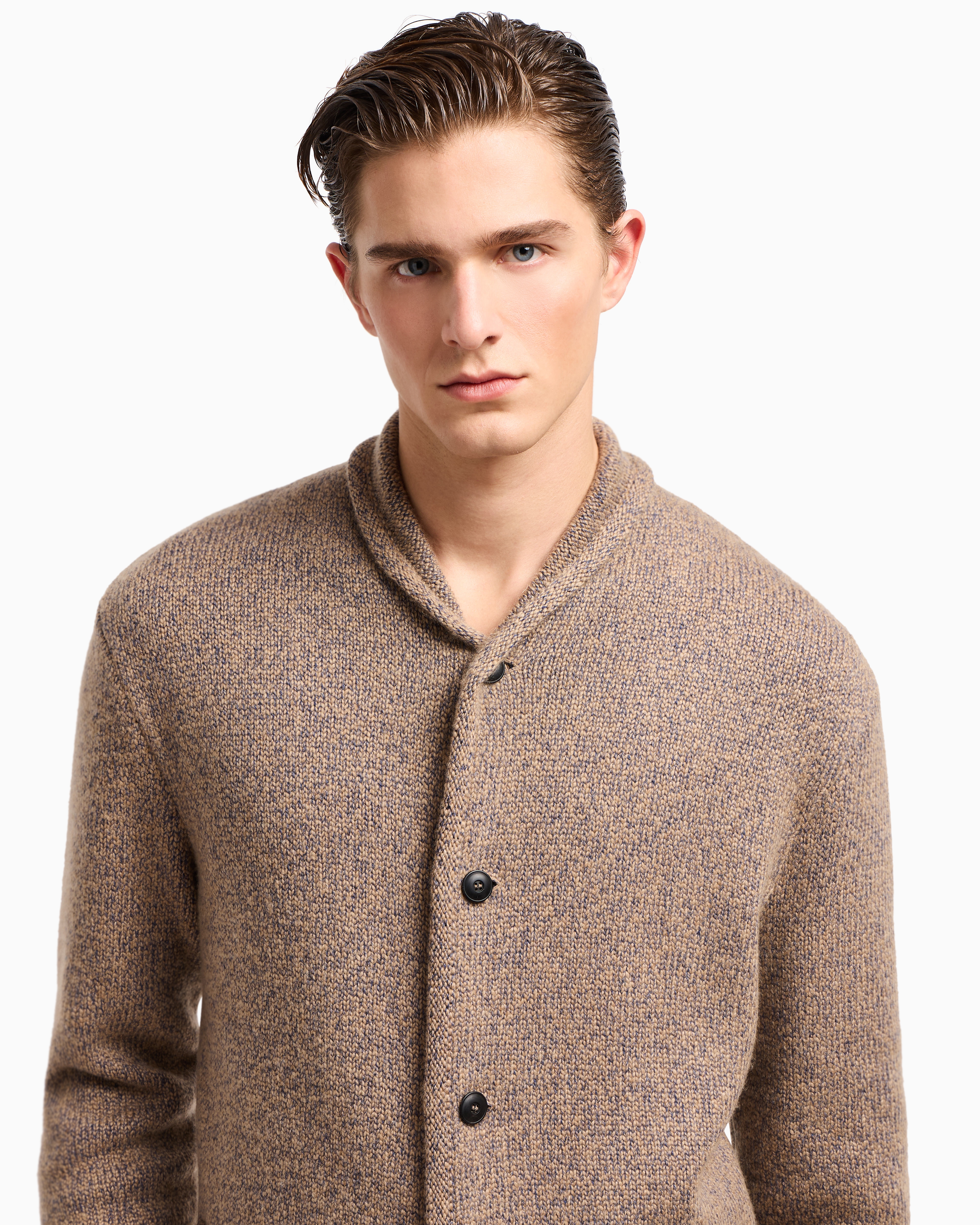 Giorgio Armani Cardigan Jacket In Knit Cashmere And Cotton In Brown