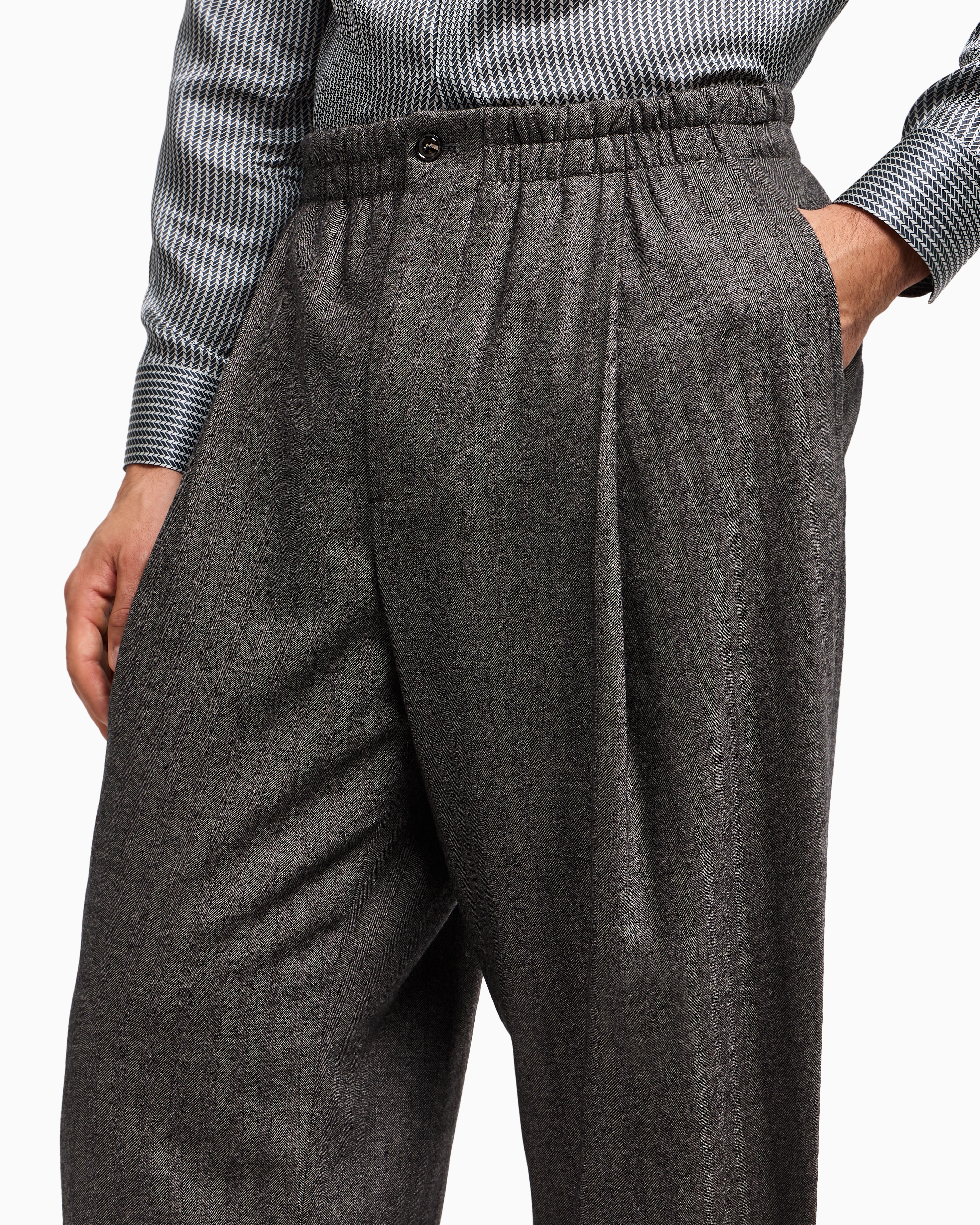 Giorgio Armani Chevron Virgin-wool And Cashmere Single-pleat Trousers In Gray