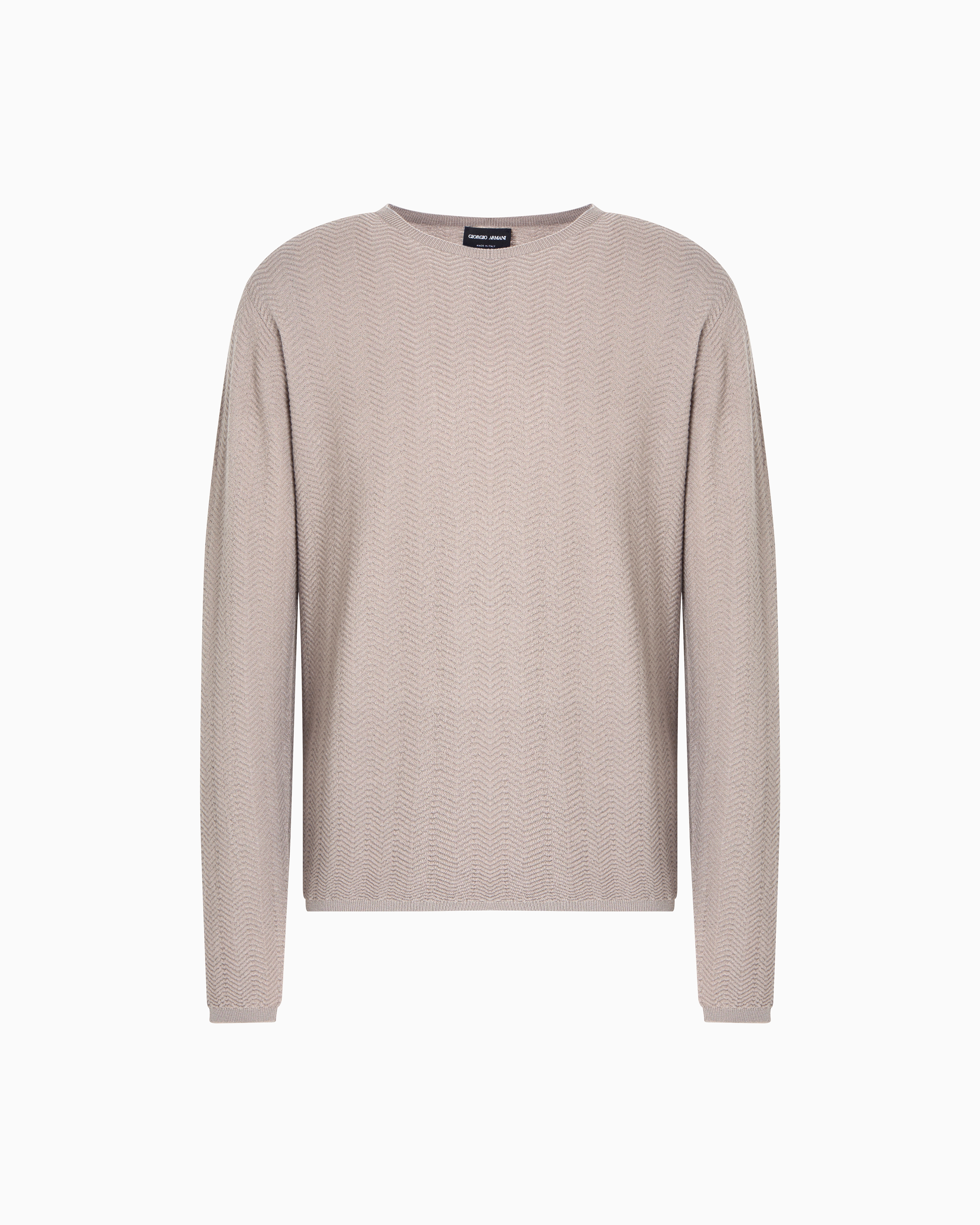Giorgio Armani Chevron Virgin Wool, Crew-neck Jumper In Beige