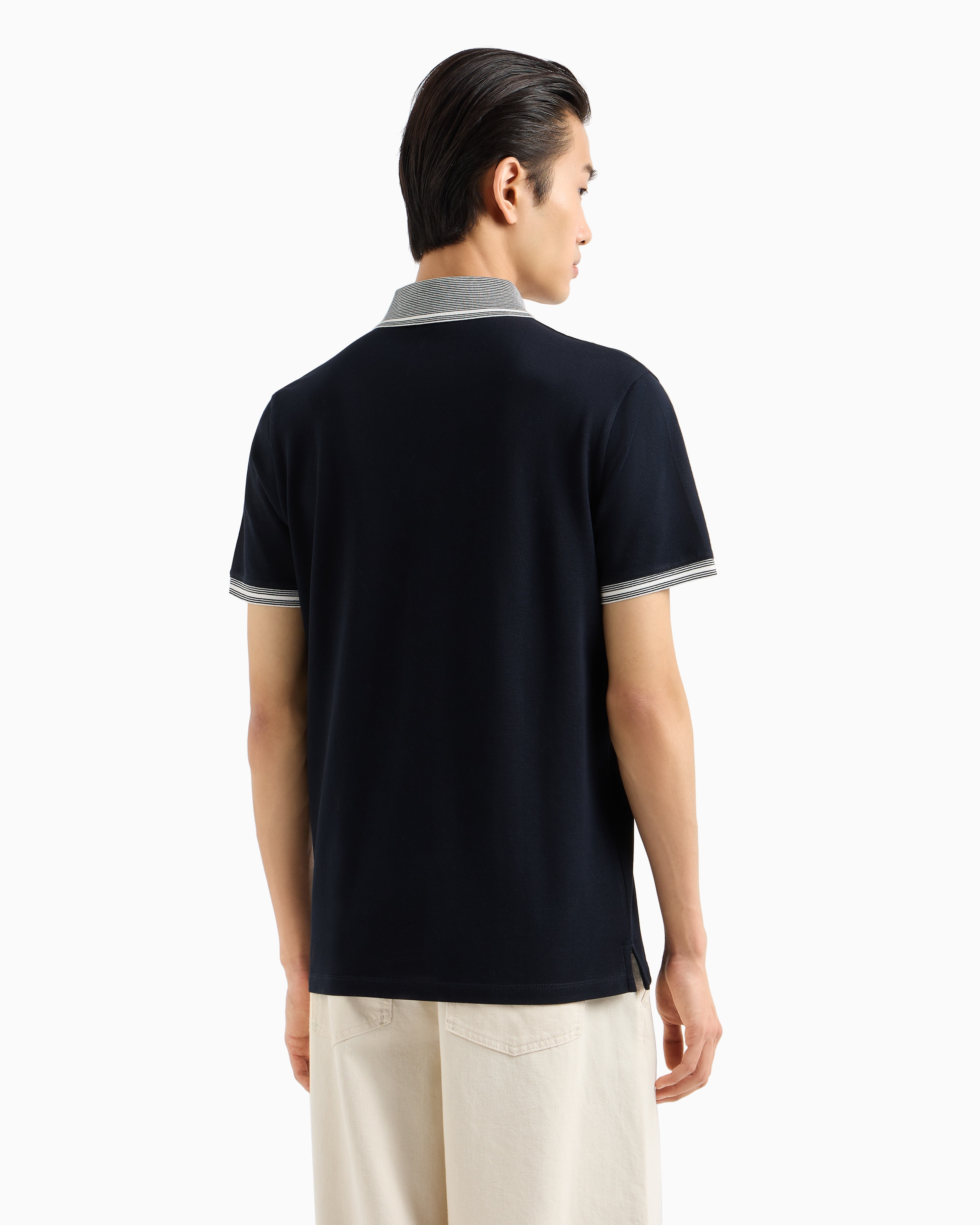 トップス GIORGIO ARMANI PIPING BAND COLLAR SHIRT Giorgio Armani Men's Striped Band-Collar Sport Shirt