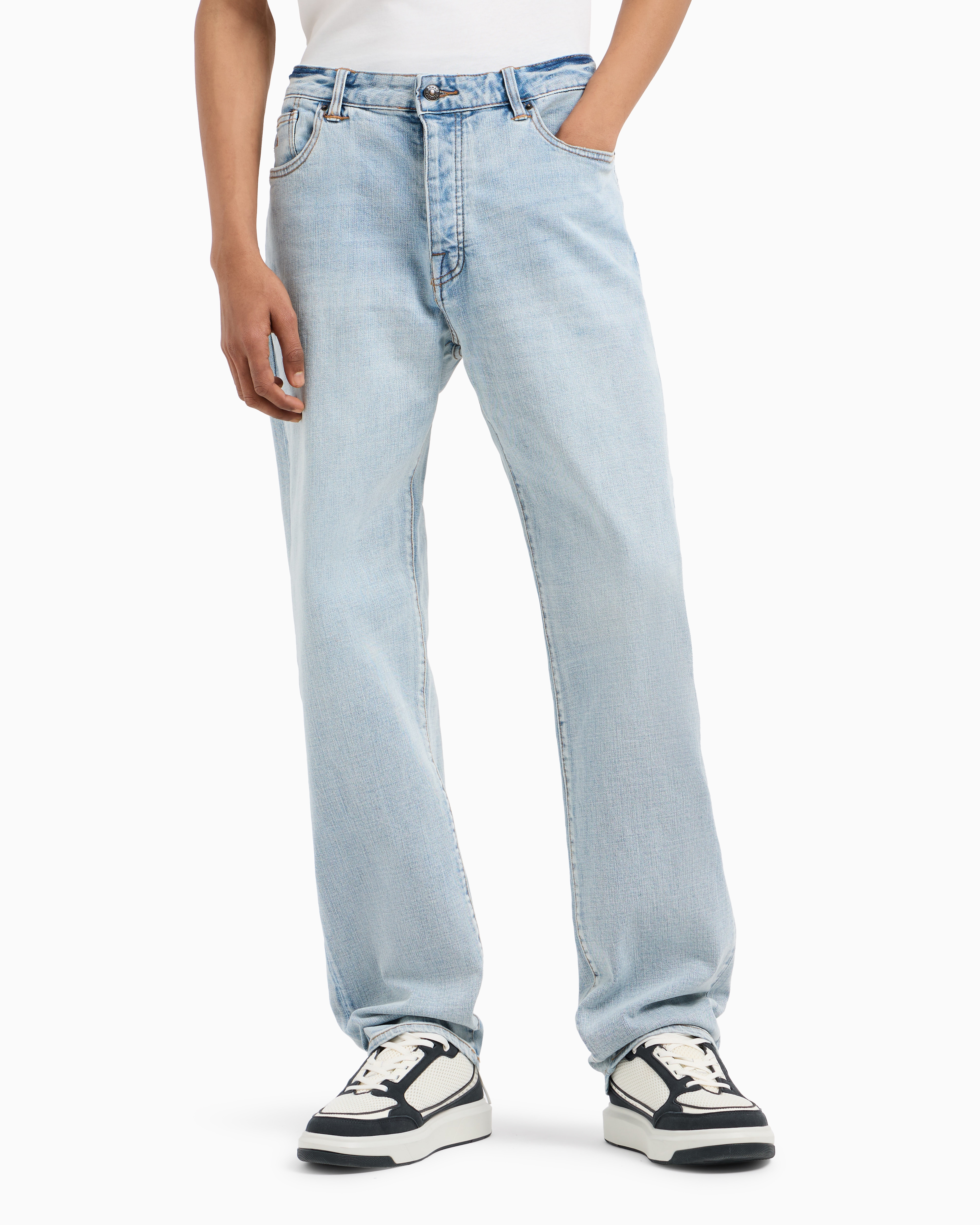 J88 relaxed straight jeans stone washed cotton denim