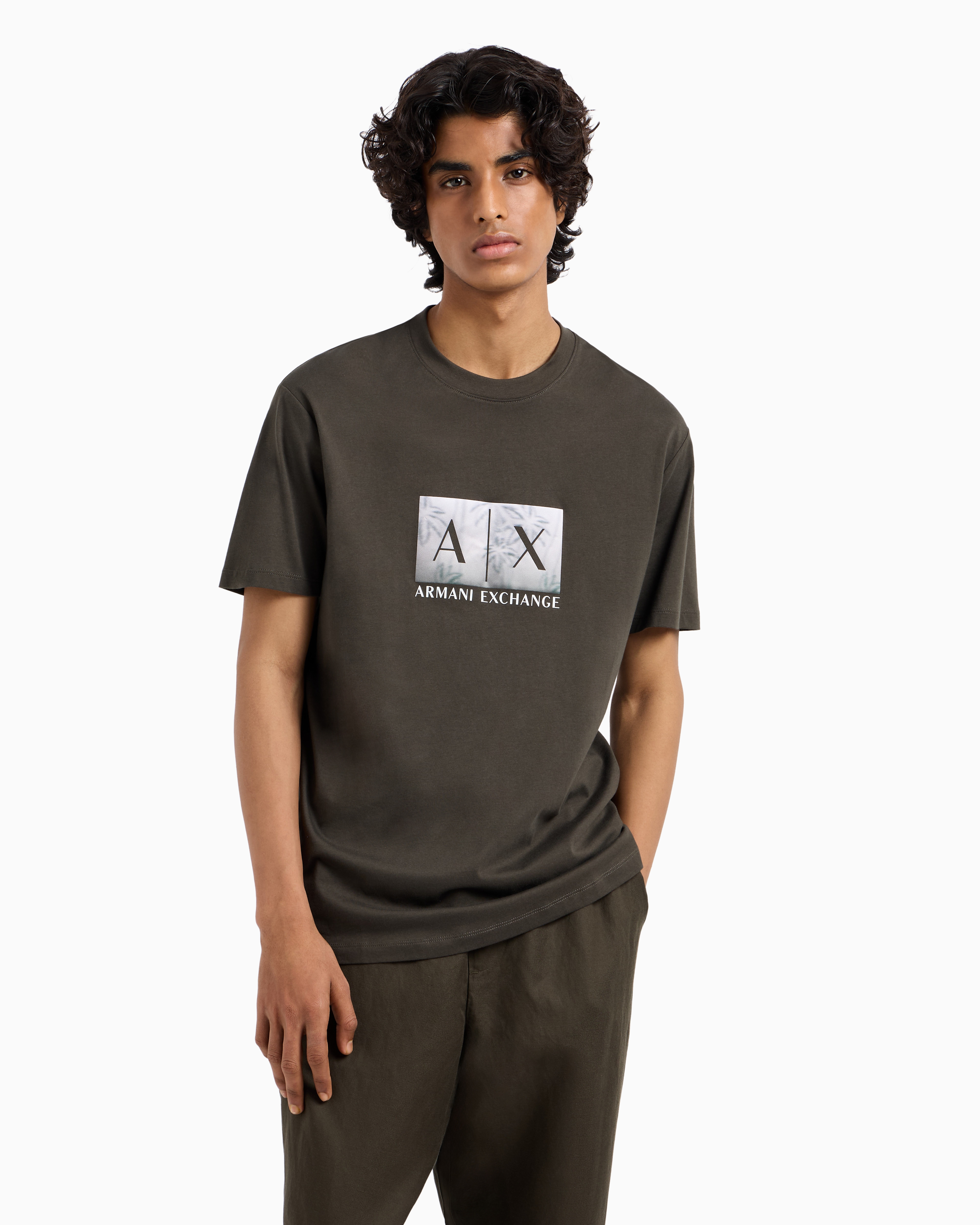 パームツリーボックスロゴ 半袖クルーネックTシャツ | Armani
