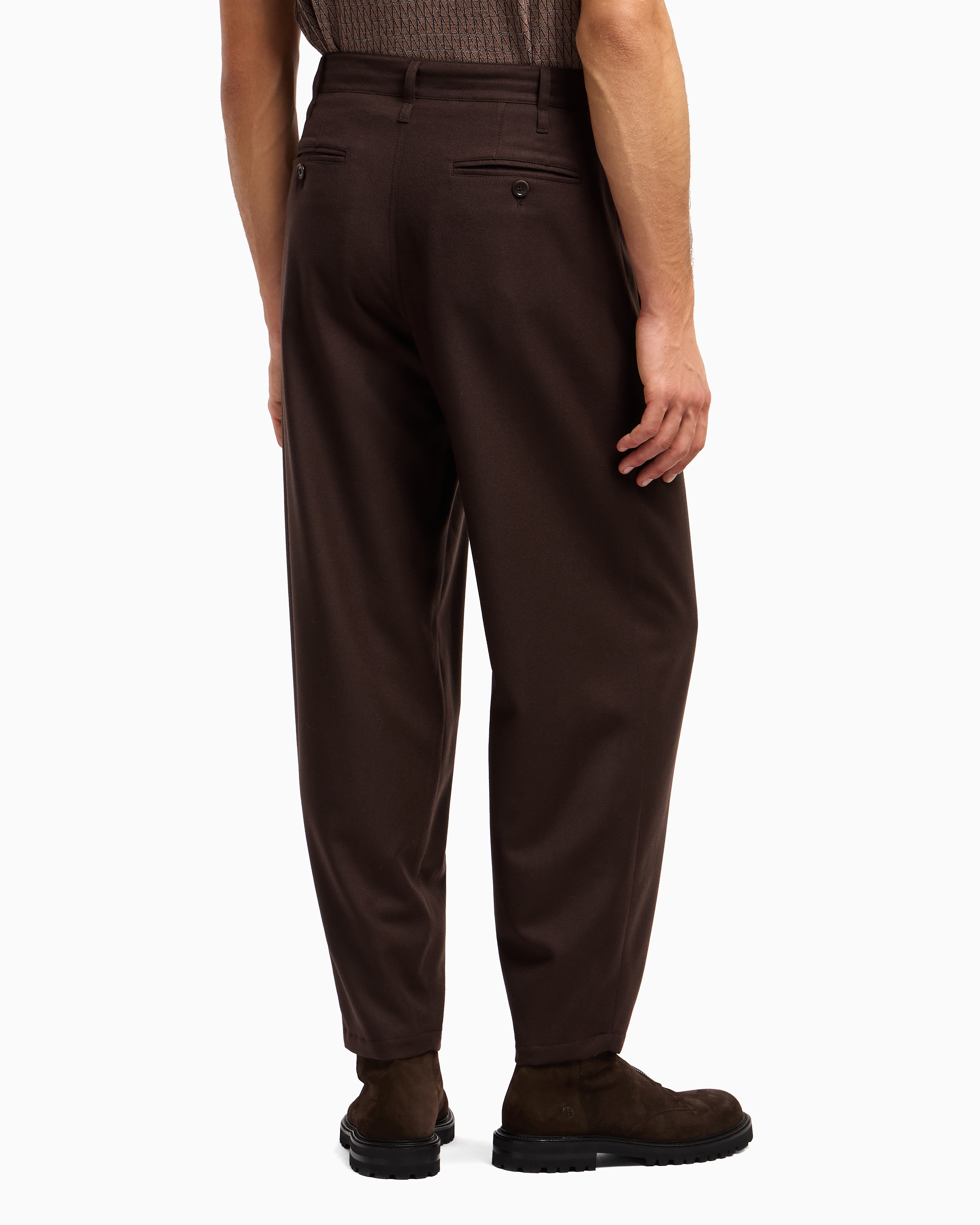 Giorgio Armani Official Store Single-pleat Lightweight Wool Cloth Trousers In Brown