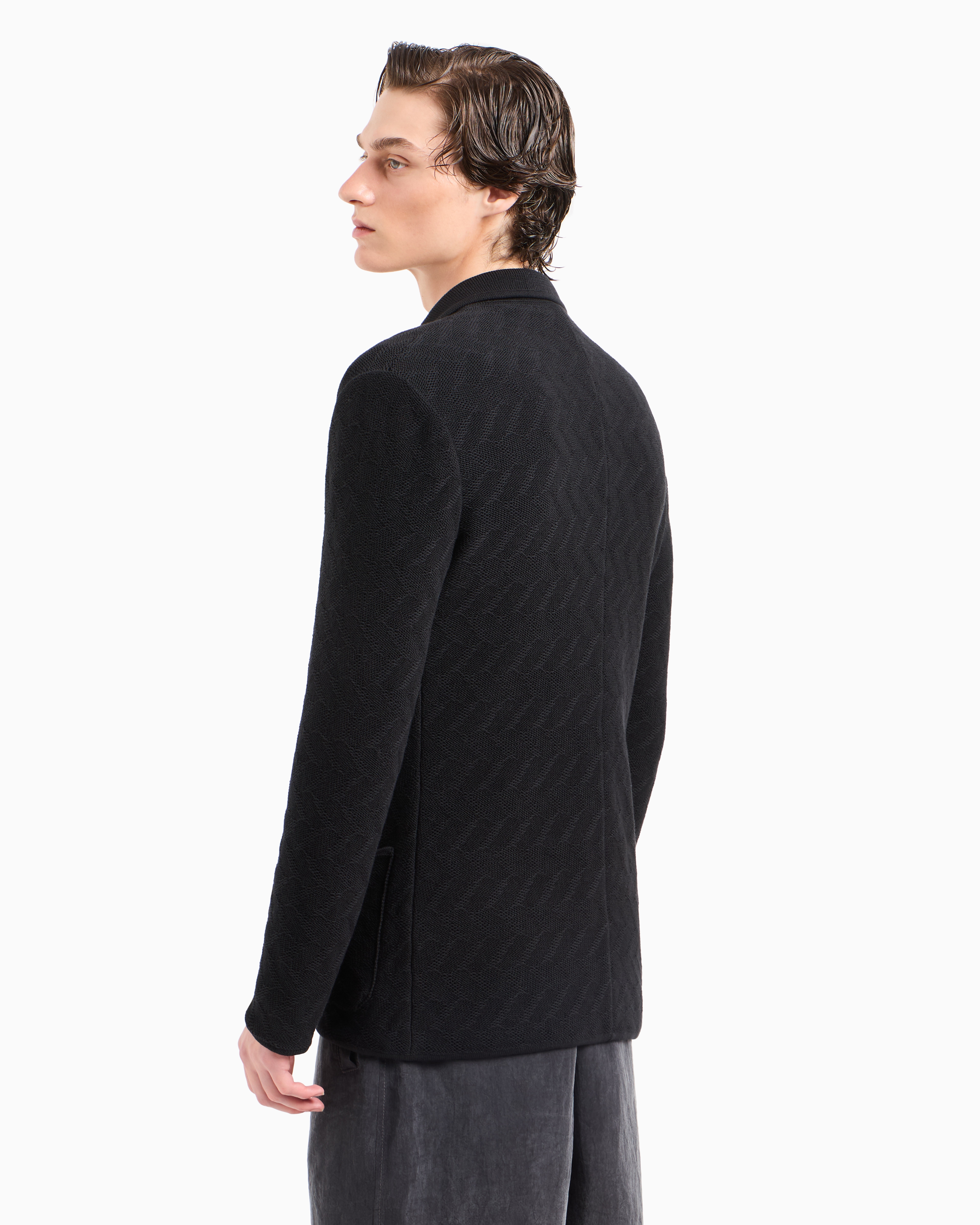 Giorgio Armani Single-breasted Jacket In A Jacquard Cotton Knit