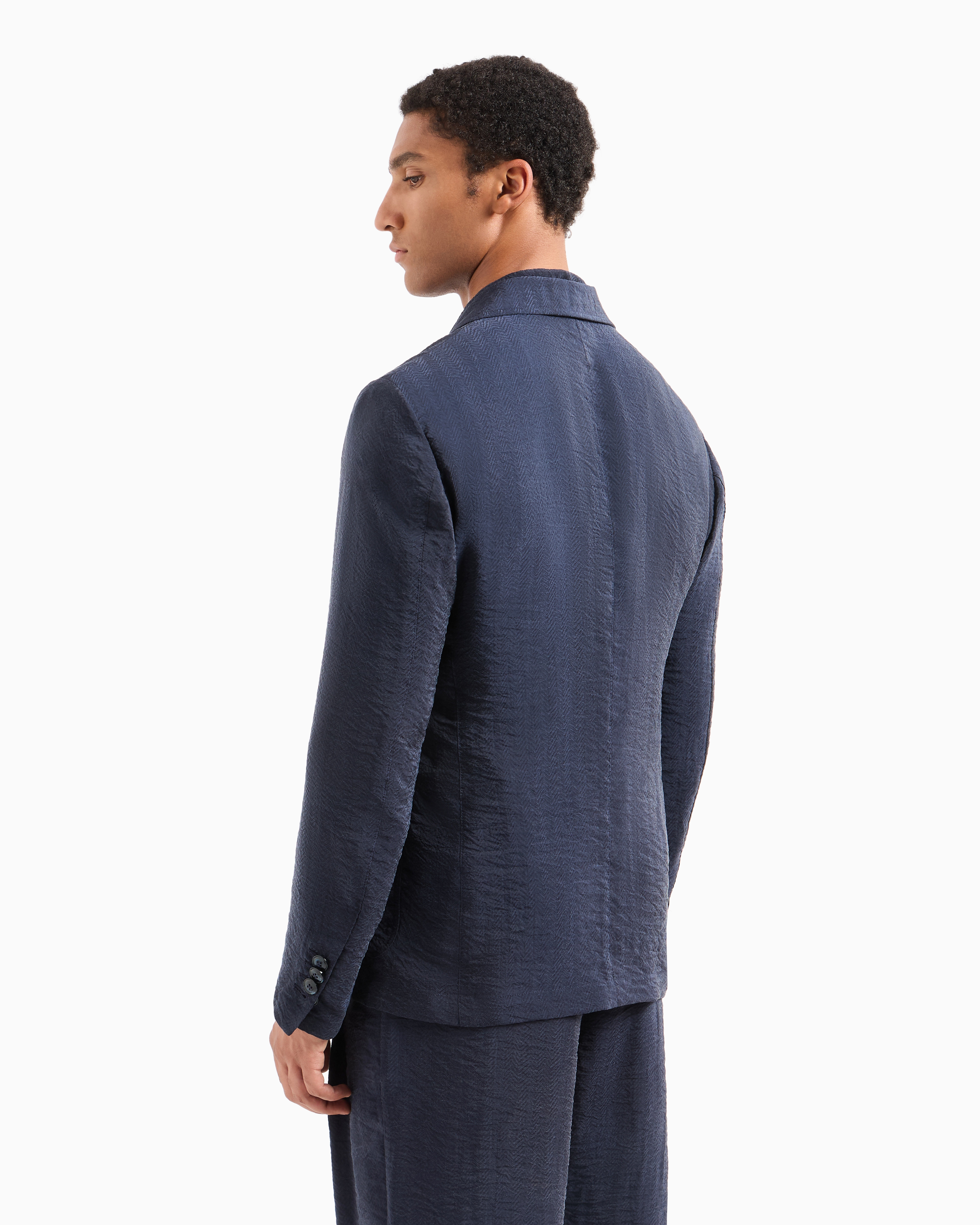 Giorgio Armani Single-breasted Jacket In Jacquard Cupro In Blue