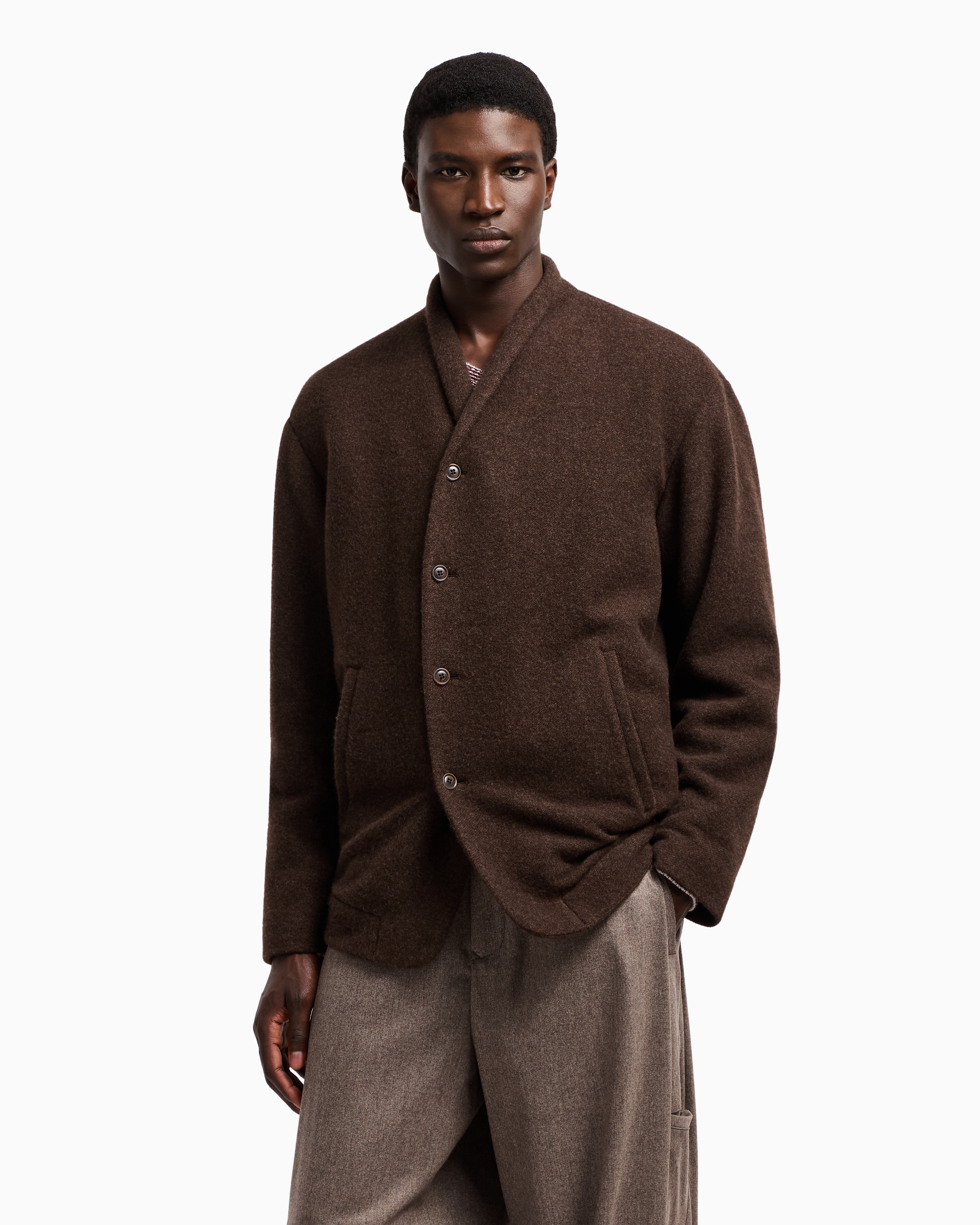 Giorgio Armani Pea Coat In Wool And Cashmere Cloth In Brown