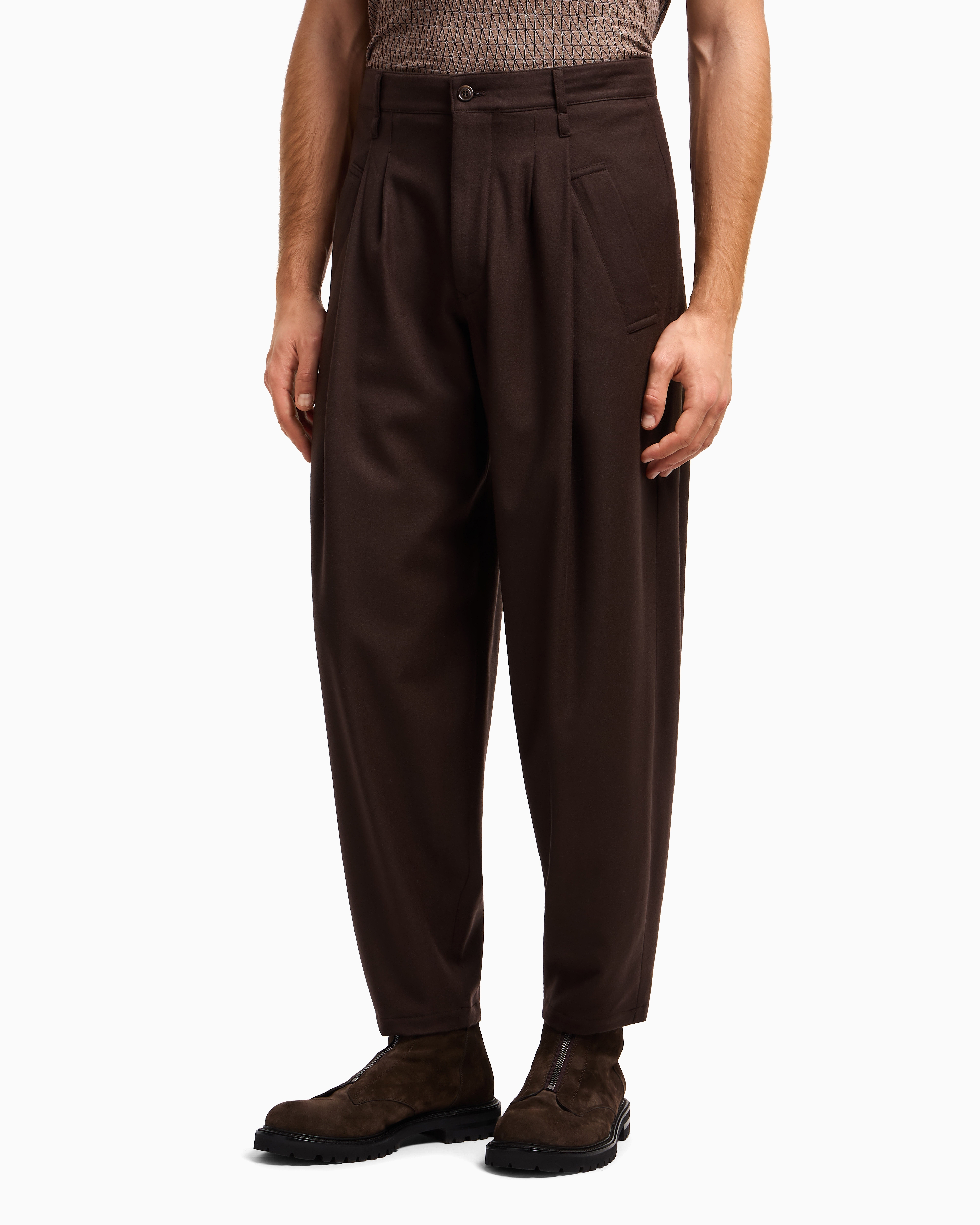 Giorgio Armani Official Store Single-pleat Lightweight Wool Cloth Trousers In Brown