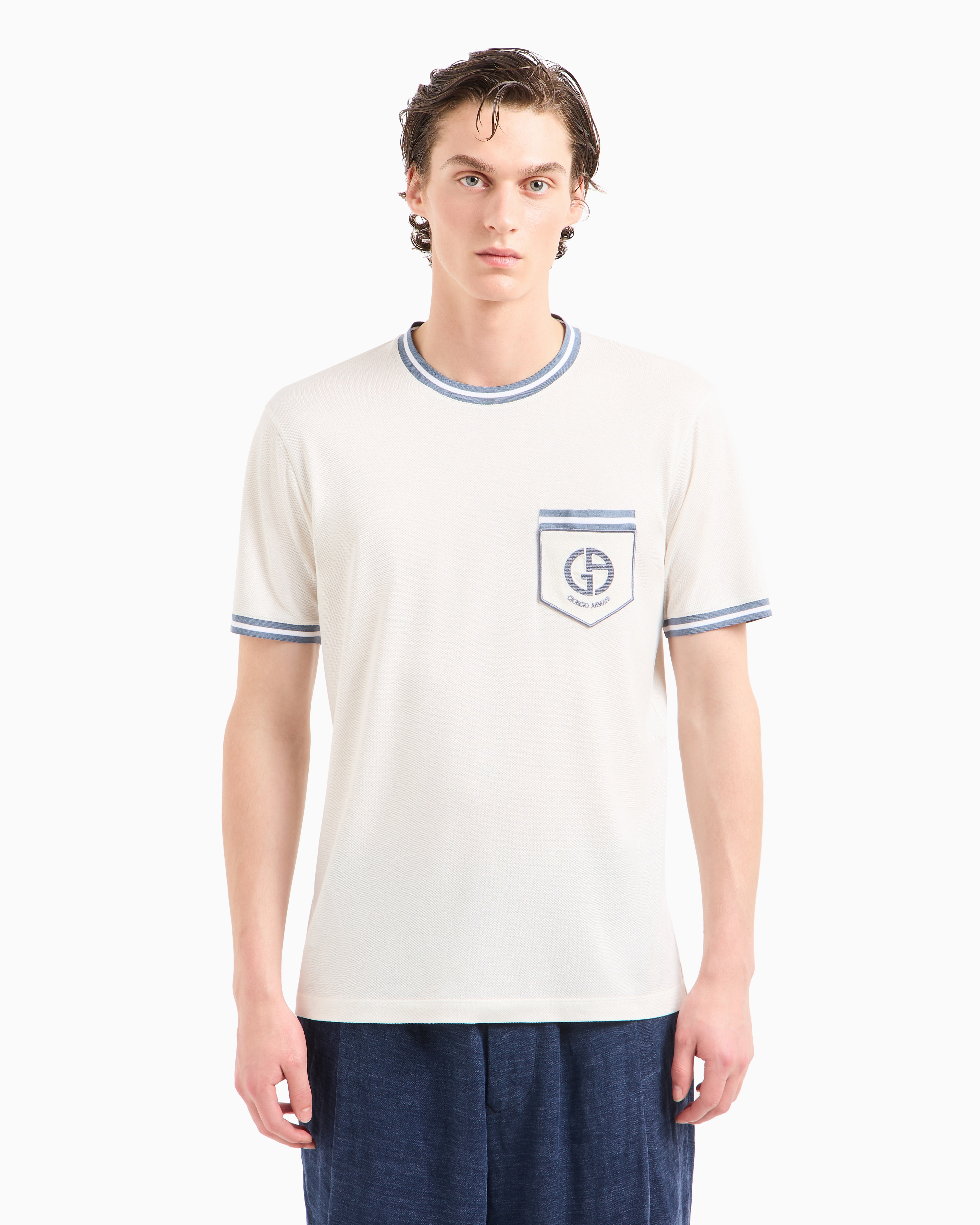【SALE!!】GIORGIOARMANI シルク 半袖トップスTシャツトリミング SALE!!】GIORGIOARMANI シルク 半袖トップスTシャツトリミング