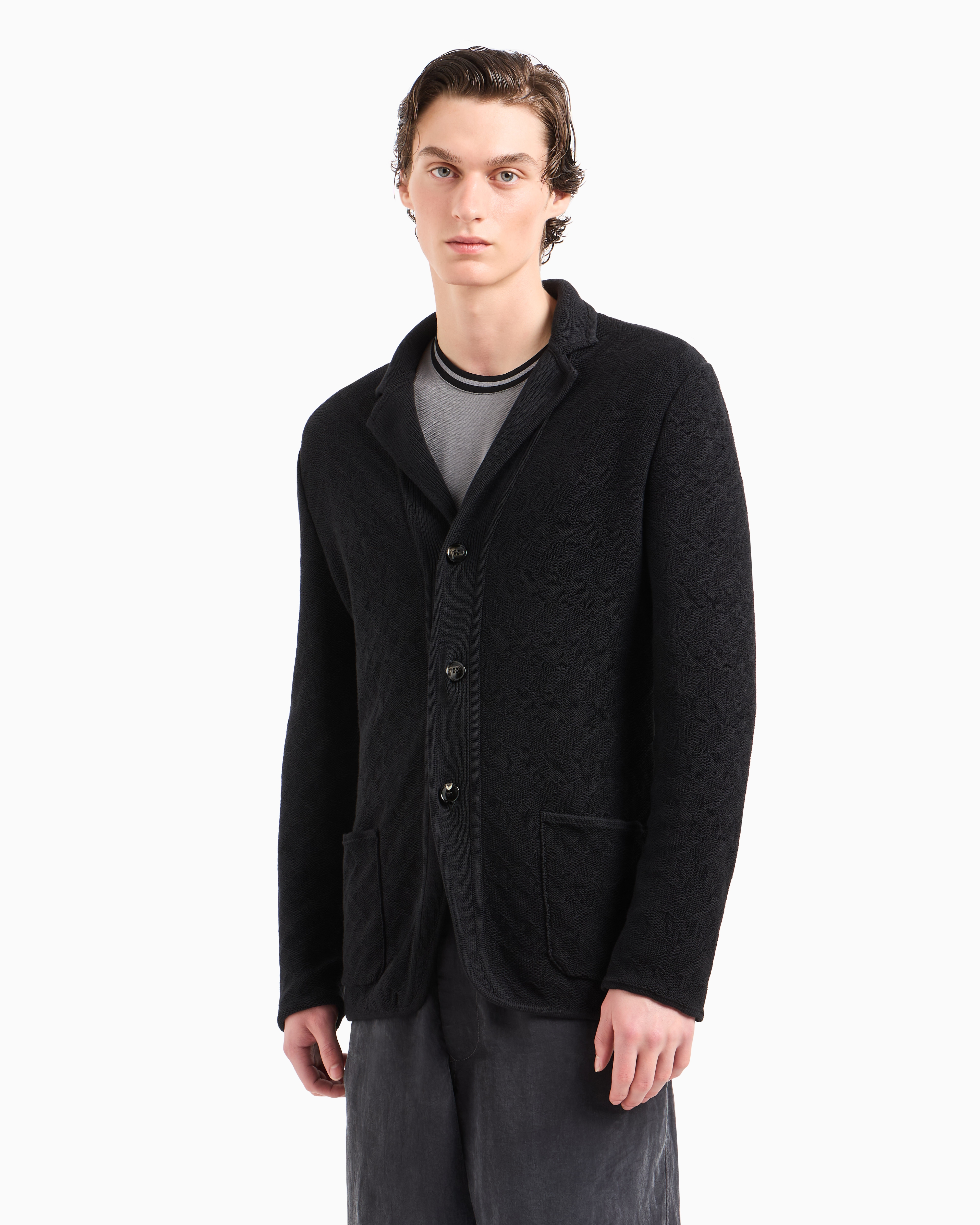 Giorgio Armani Single-breasted Jacket In A Jacquard Cotton Knit