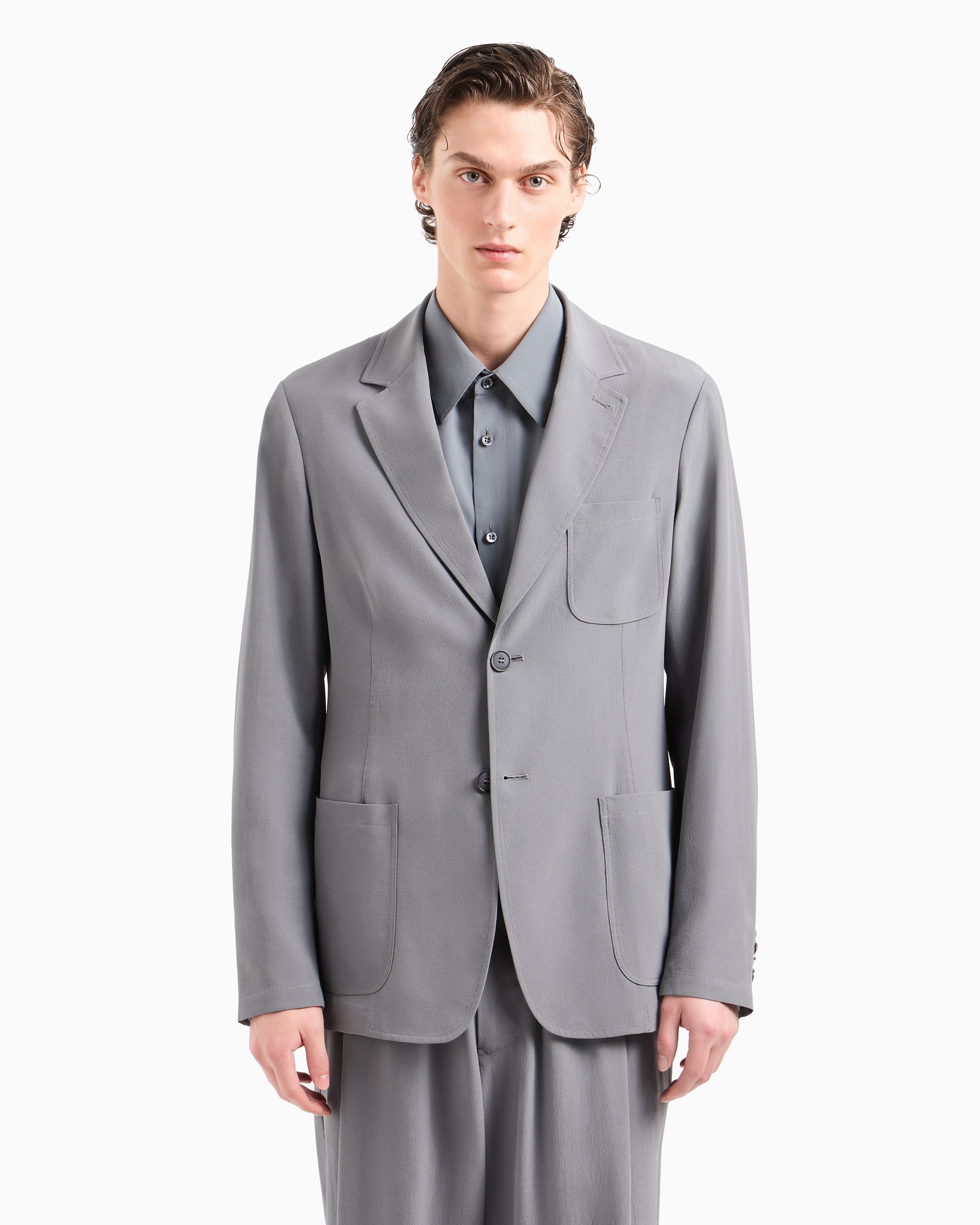 Giorgio Armani Silk Crêpe Single-breasted Jacket In Gray