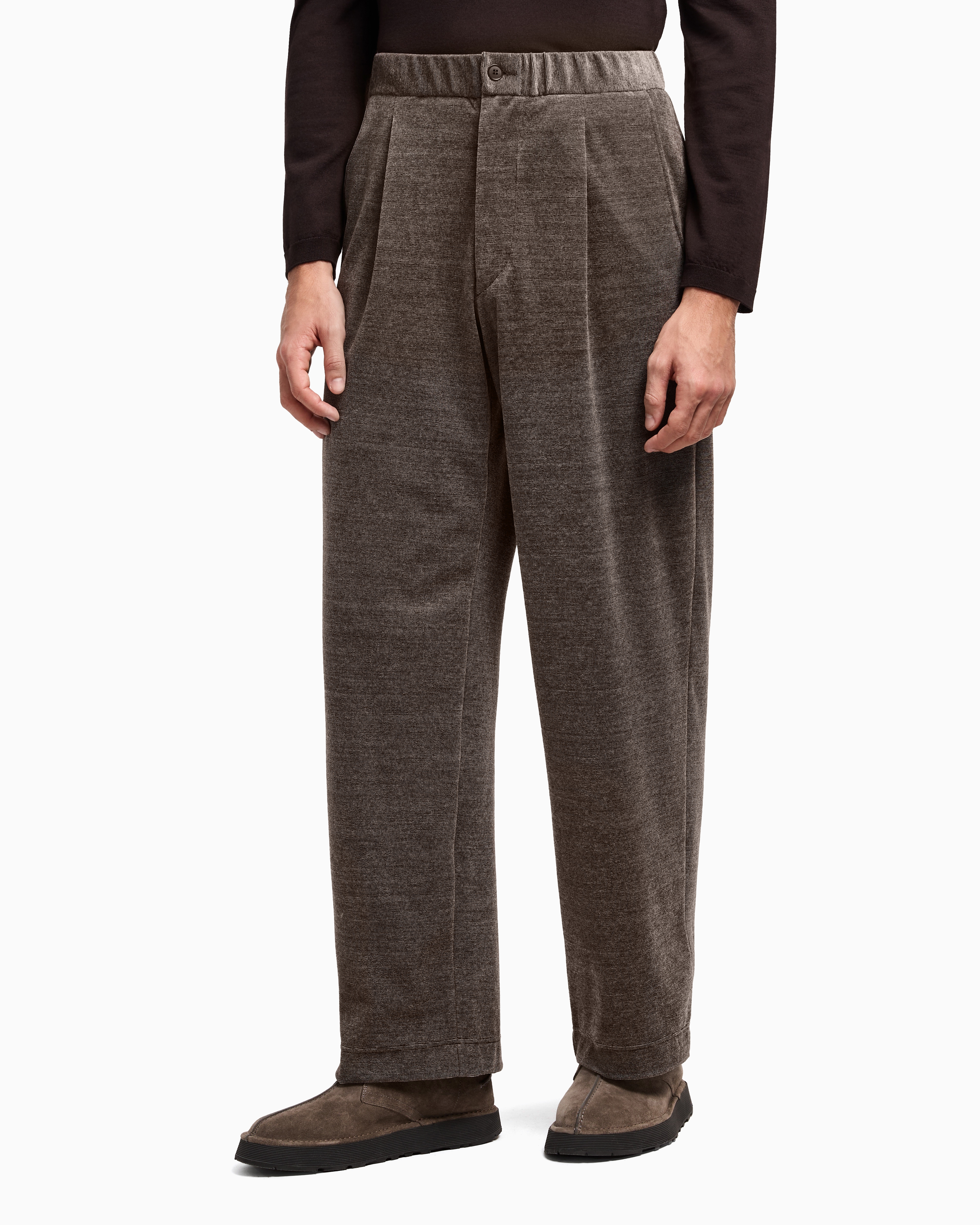 Giorgio Armani Cotton-blend Wide-leg Pants In Brown