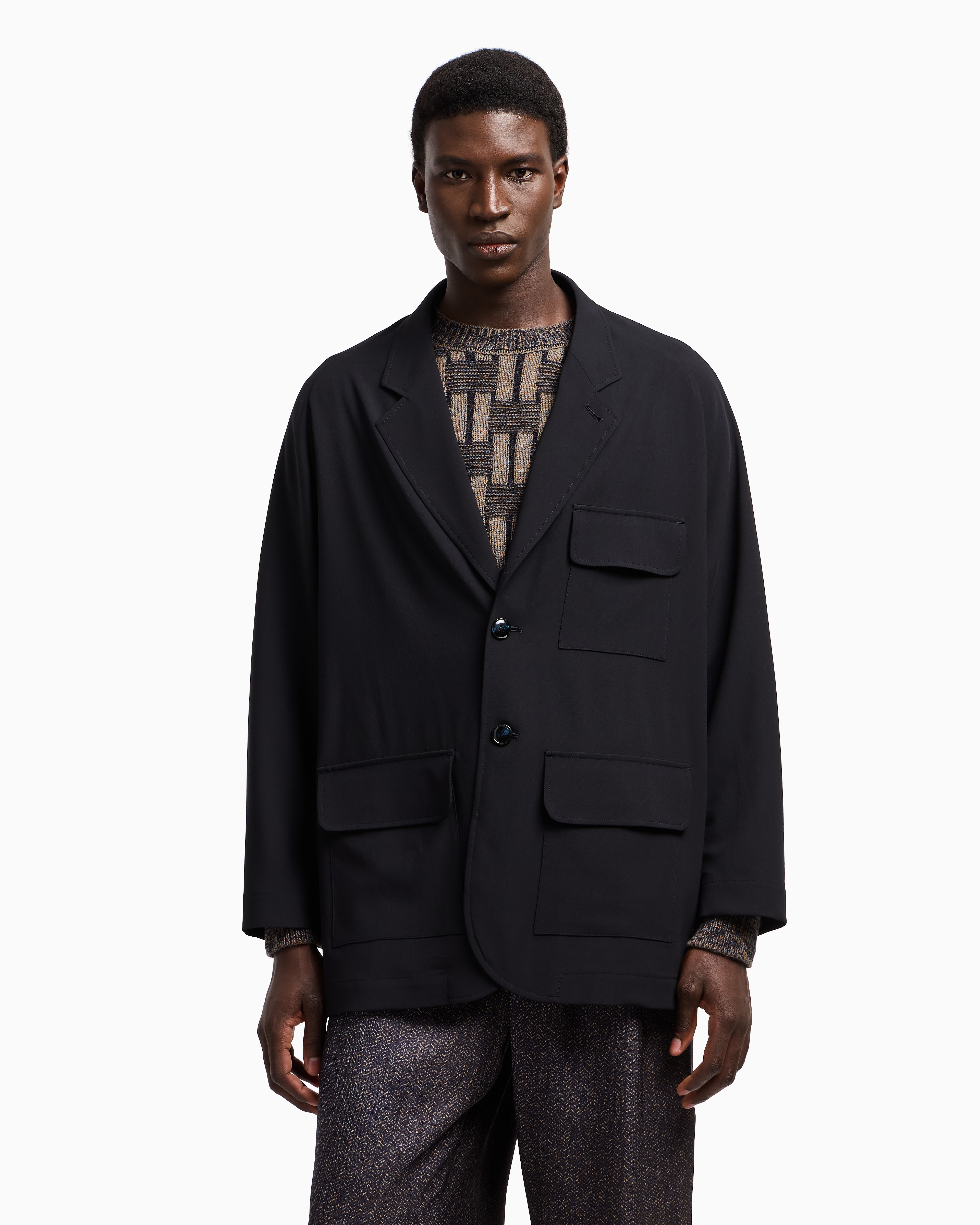 Giorgio Armani Single-breasted Jacket In Pure Wool Crêpe In Blue