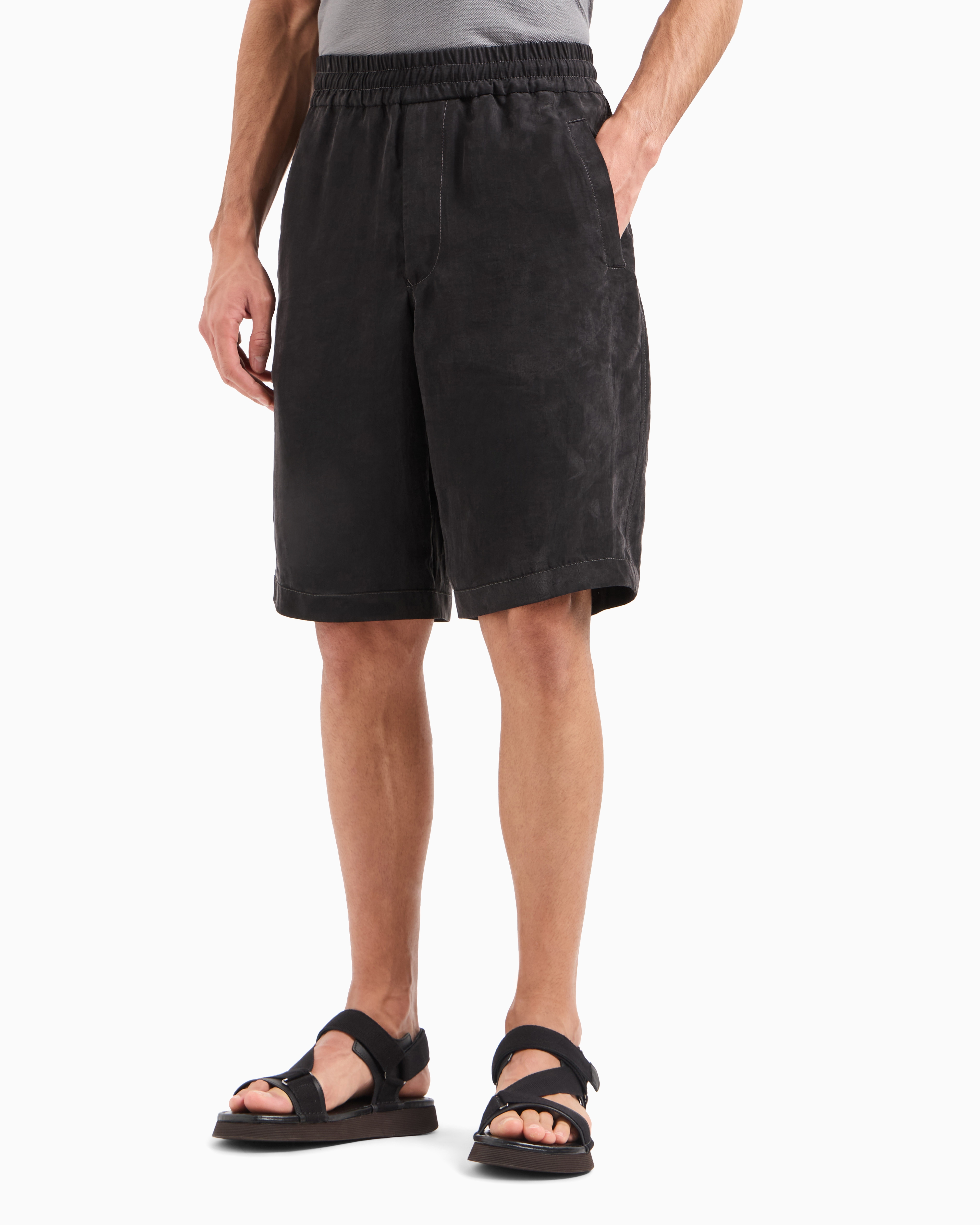 Giorgio Armani Bermuda En Toile Lyocell Délavée