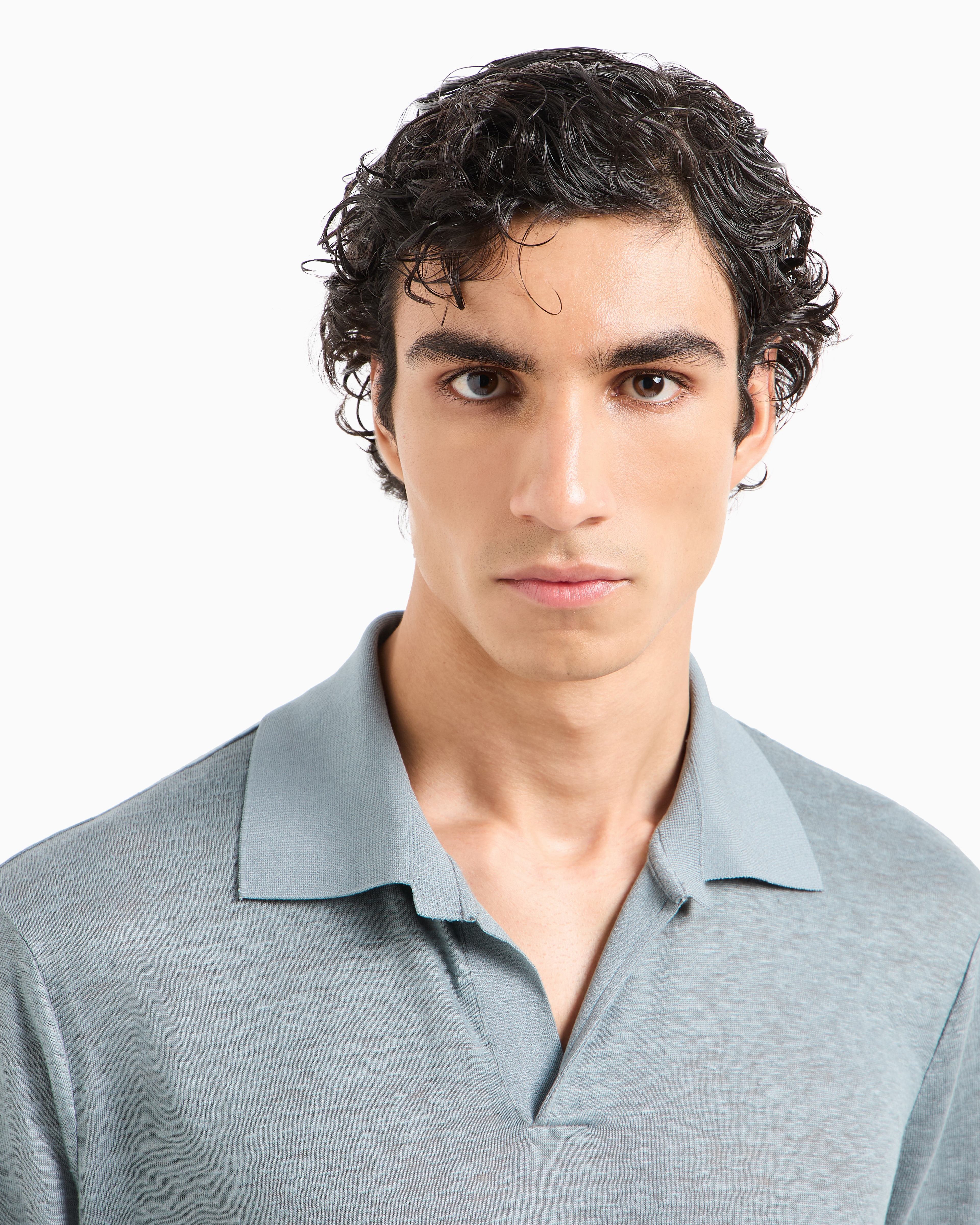 Giorgio Armani Short-sleeved Polo Shirt In Linen Jersey