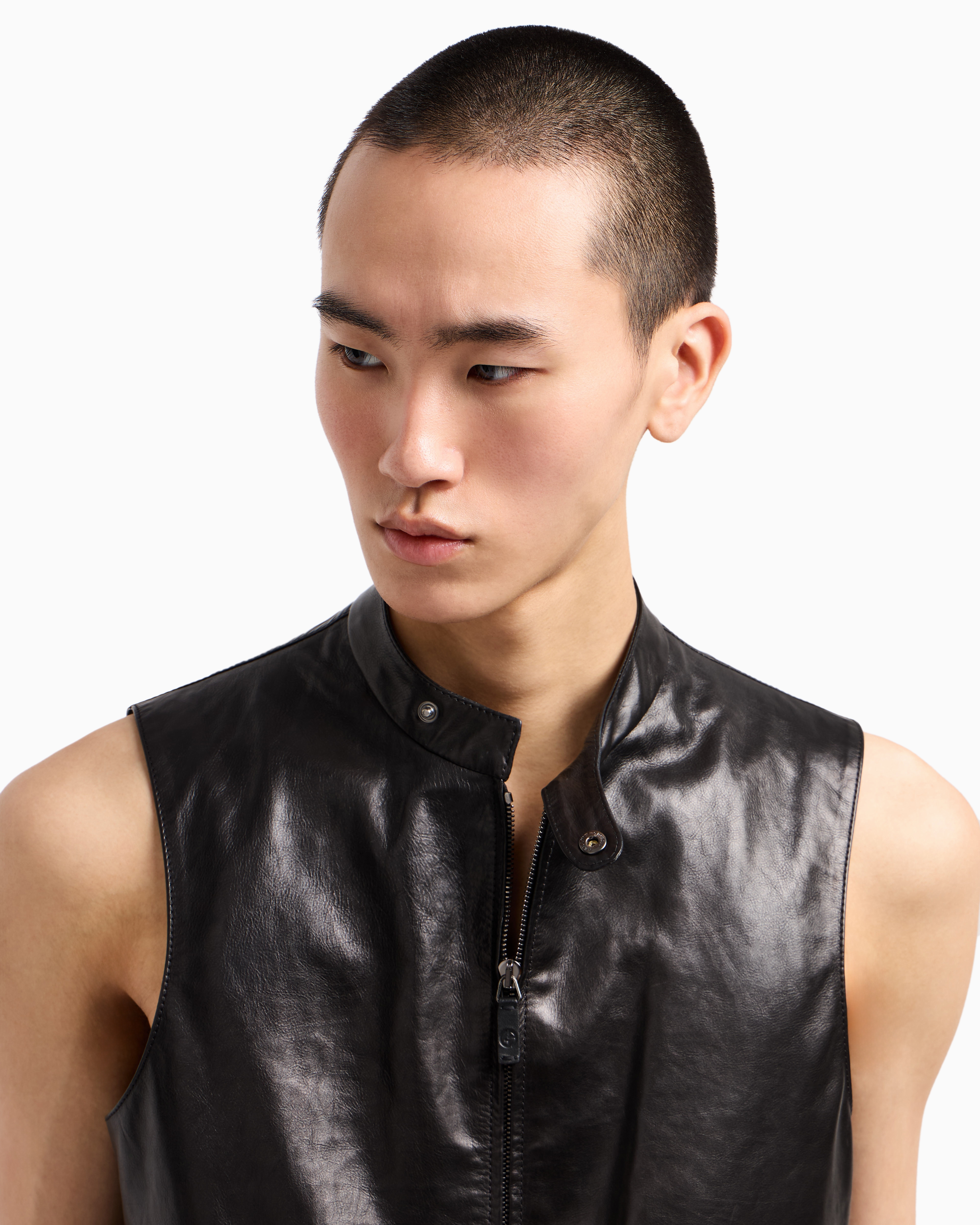 Giorgio Armani Zip-up Gilet In Plonge Nappa Calfskin In Black
