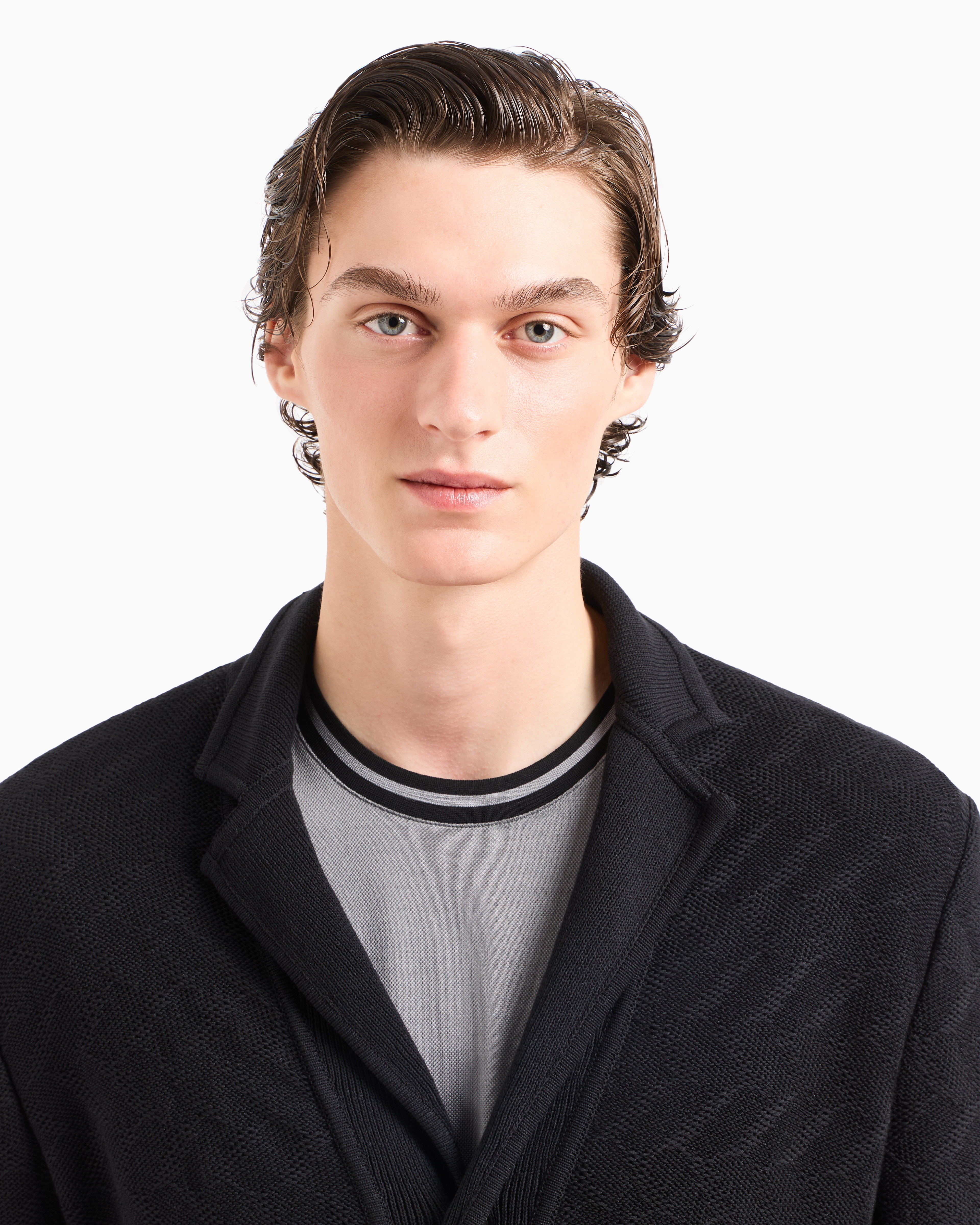 Giorgio Armani Single-breasted Jacket In A Jacquard Cotton Knit