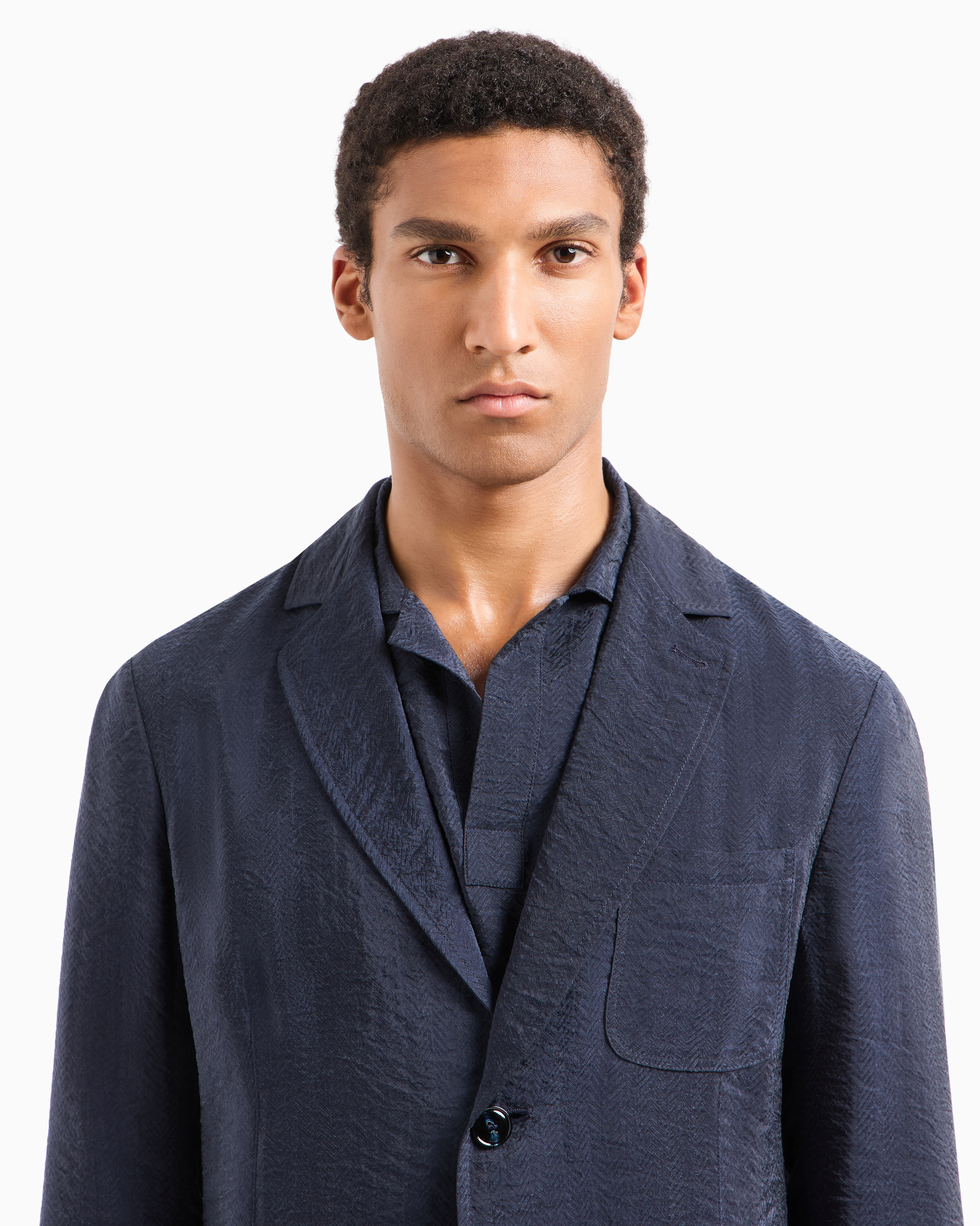 Giorgio Armani Single-breasted Jacket In Jacquard Cupro In Blue