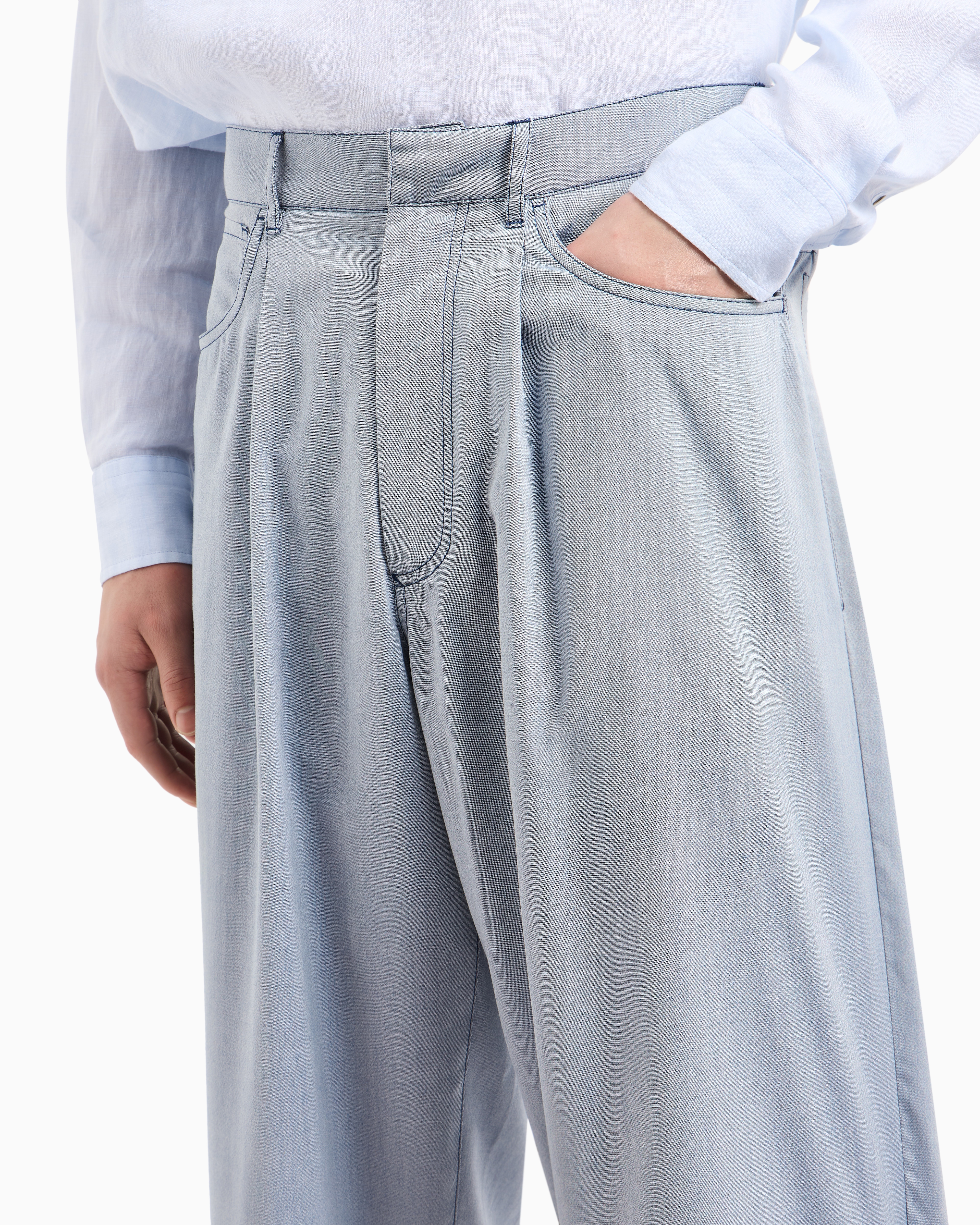 Giorgio Armani Single-pleat, Silk Canvas Trousers In Blue