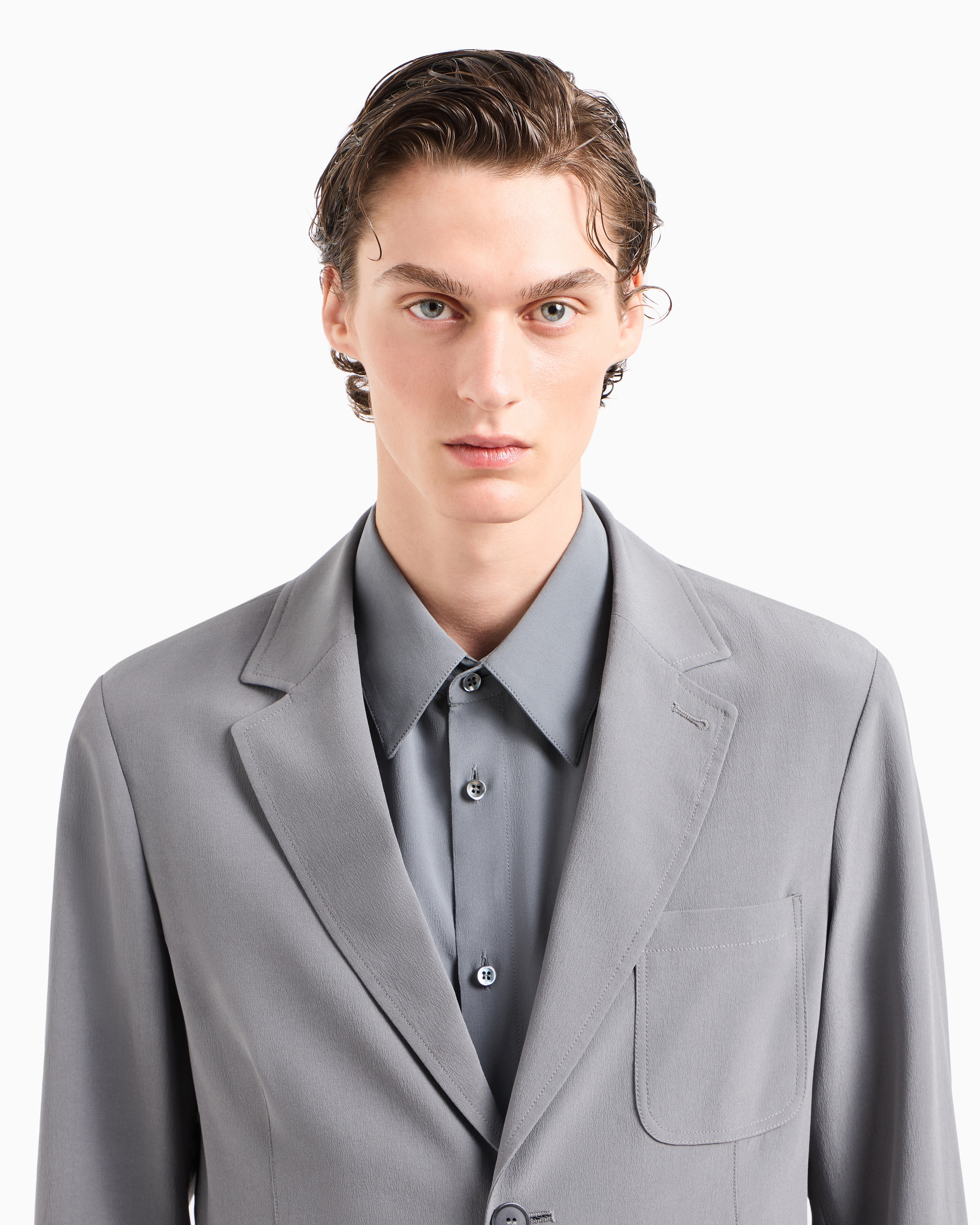Giorgio Armani Silk Crêpe Single-breasted Jacket In Gray