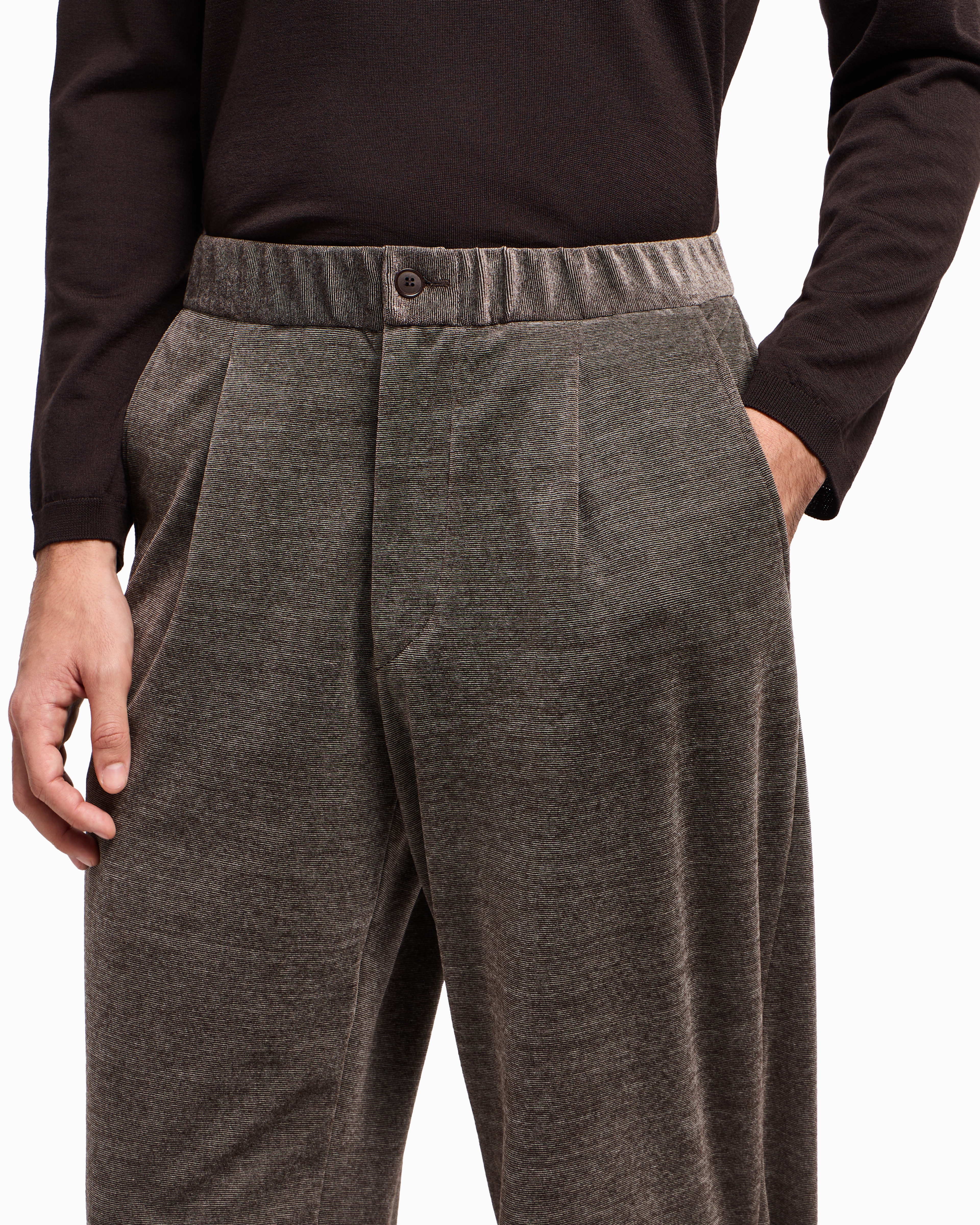 Giorgio Armani Cotton-blend Wide-leg Pants In Brown
