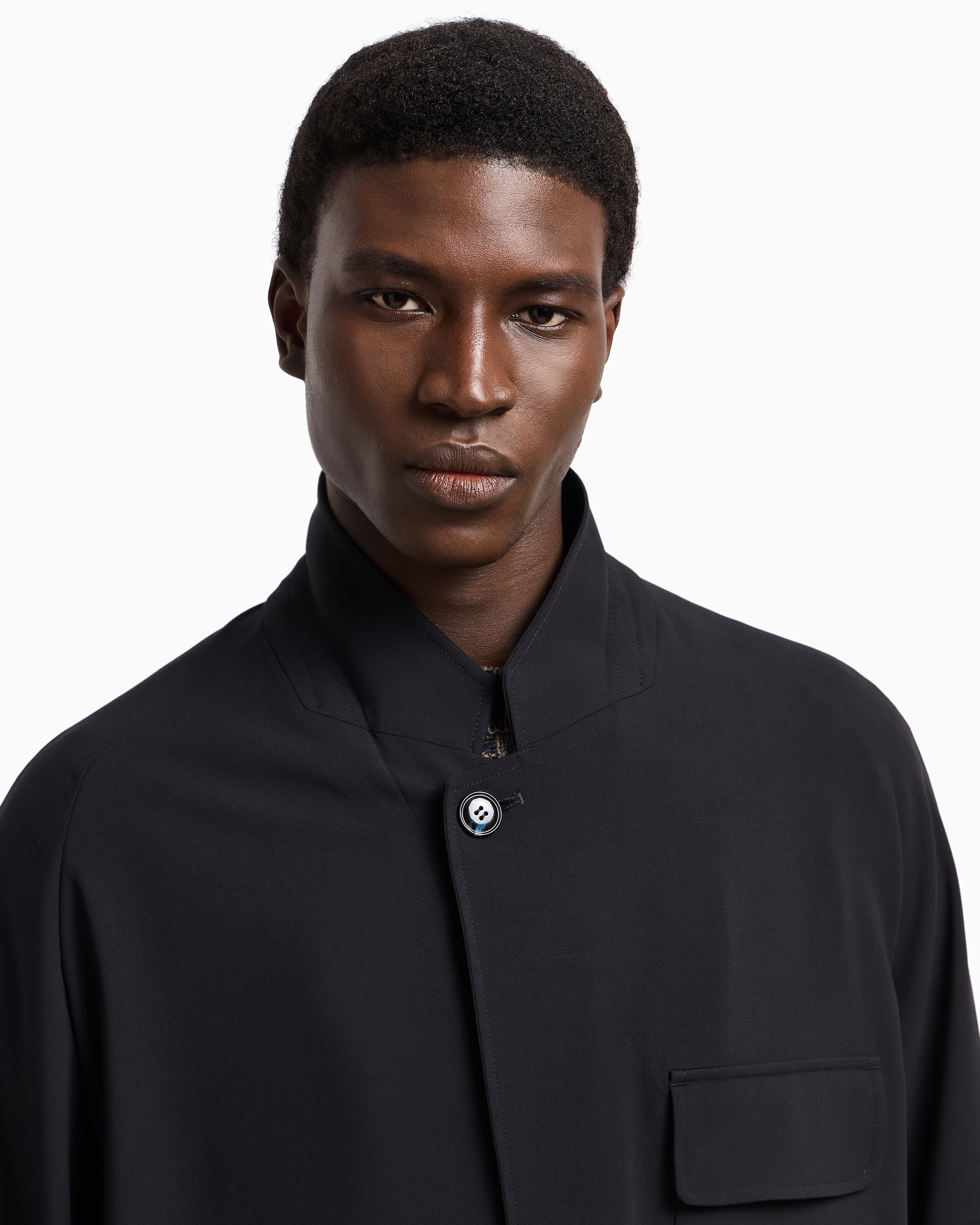 Giorgio Armani Single-breasted Jacket In Pure Wool Crêpe In Blue