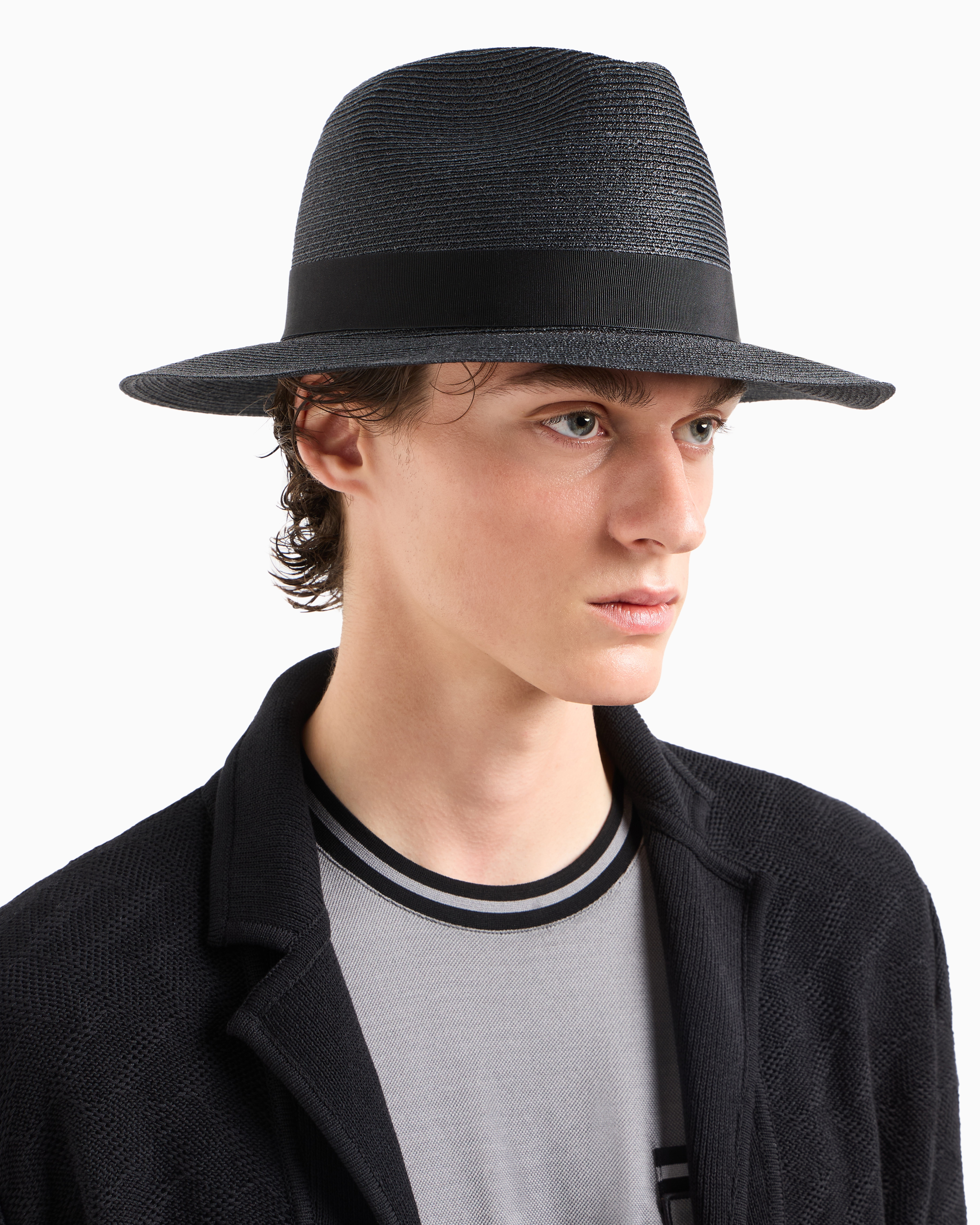 Giorgio Armani Chapeau En Chanvre Et Coton In Black