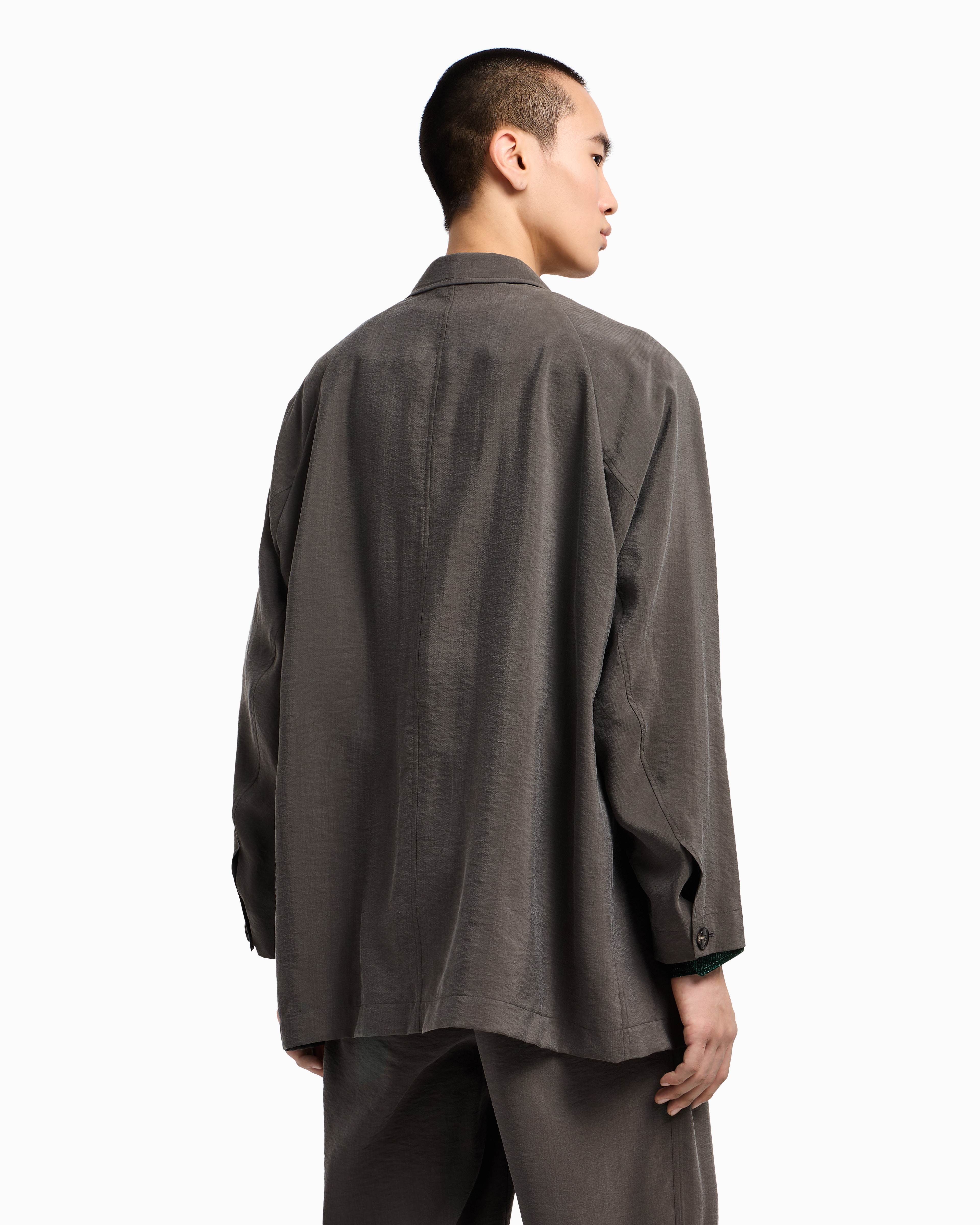 Giorgio Armani Washed Silk Single-breasted Jacket In Gray