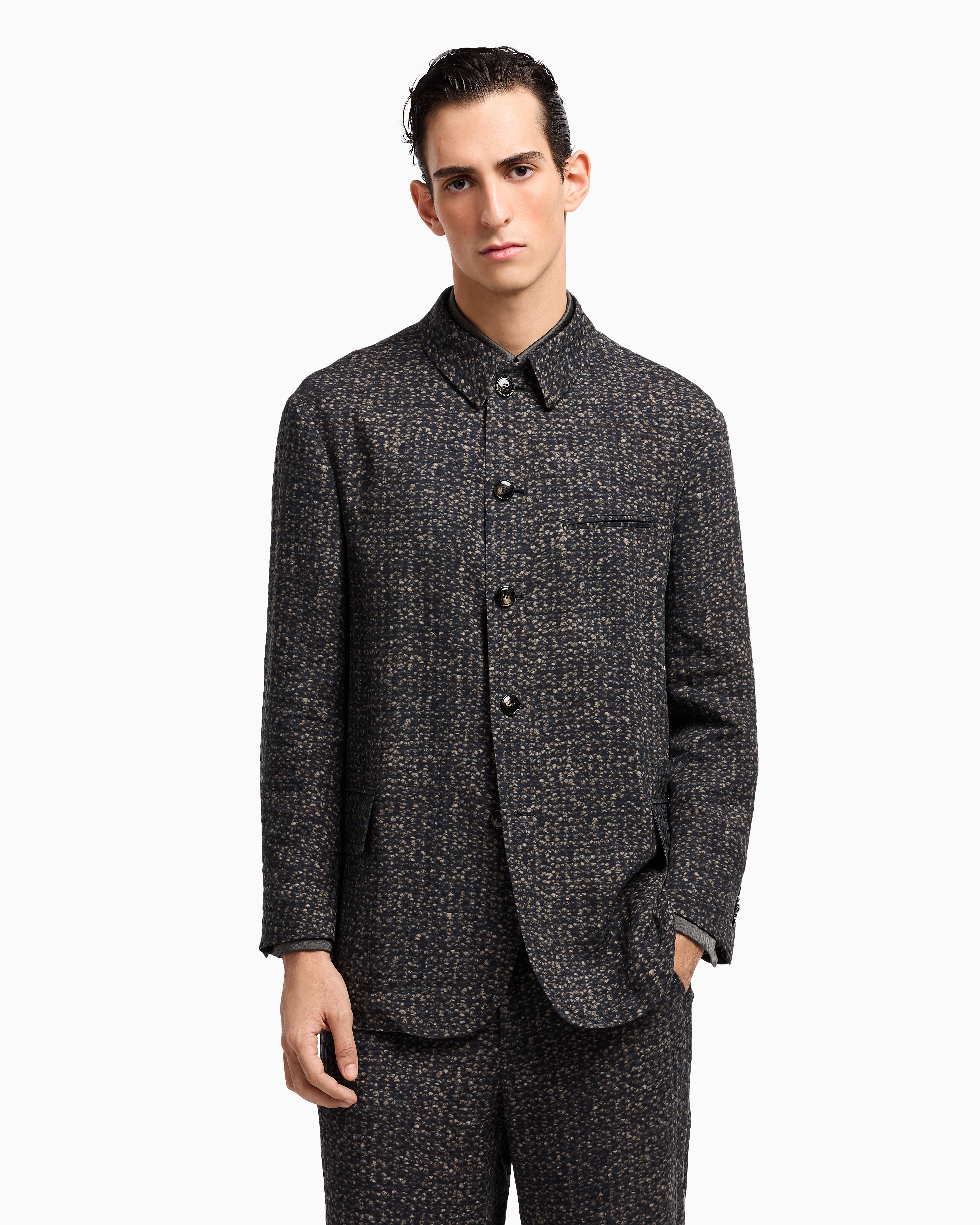 Giorgio Armani Asv Single-breasted Jacket In Printed Cupro In Gray