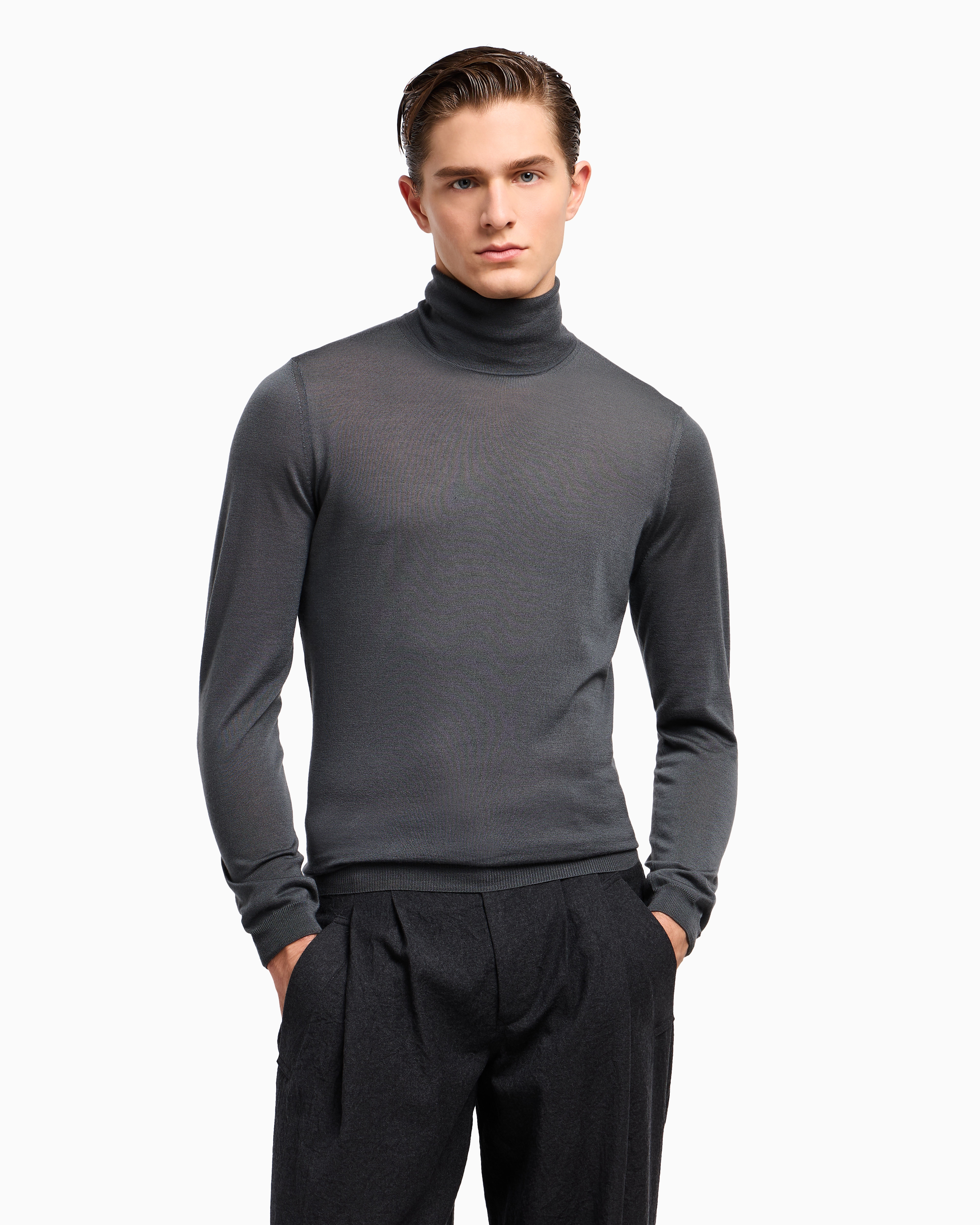 Giorgio Armani Cashmere Mock-neck Jumper In Gray