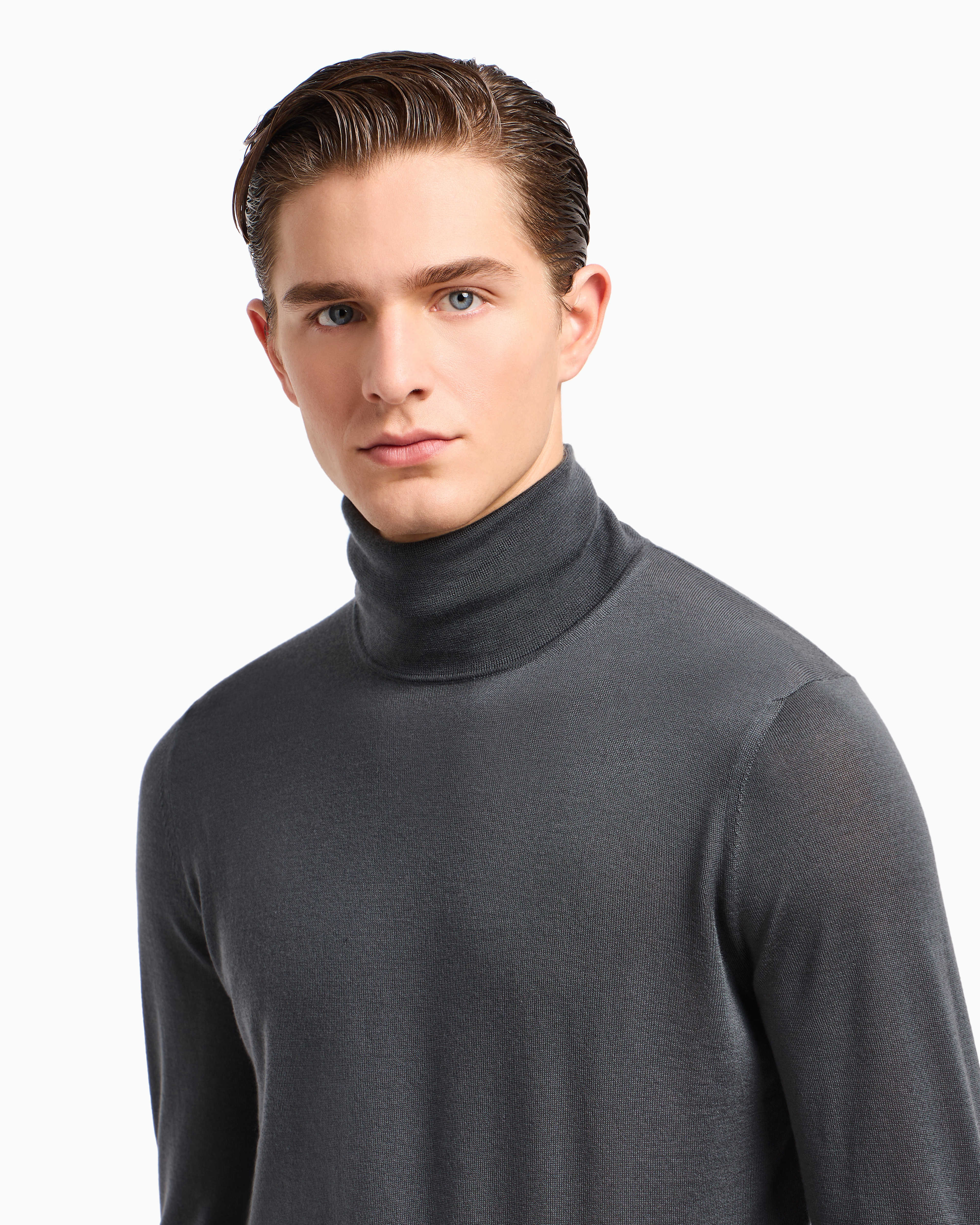 Giorgio Armani Cashmere Mock-neck Jumper In Gray