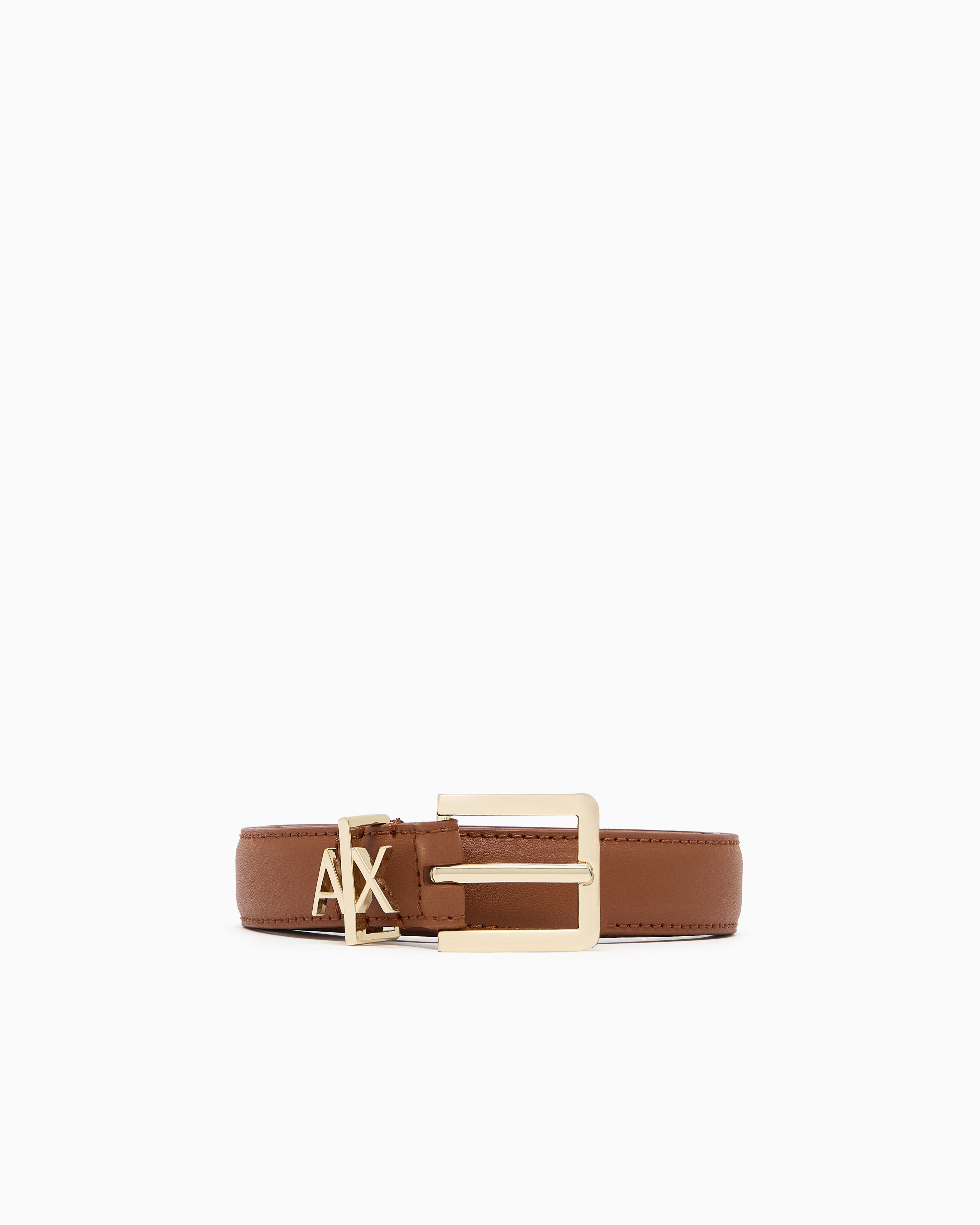 Armani Exchange Thin Belt With Small Logo In Brown