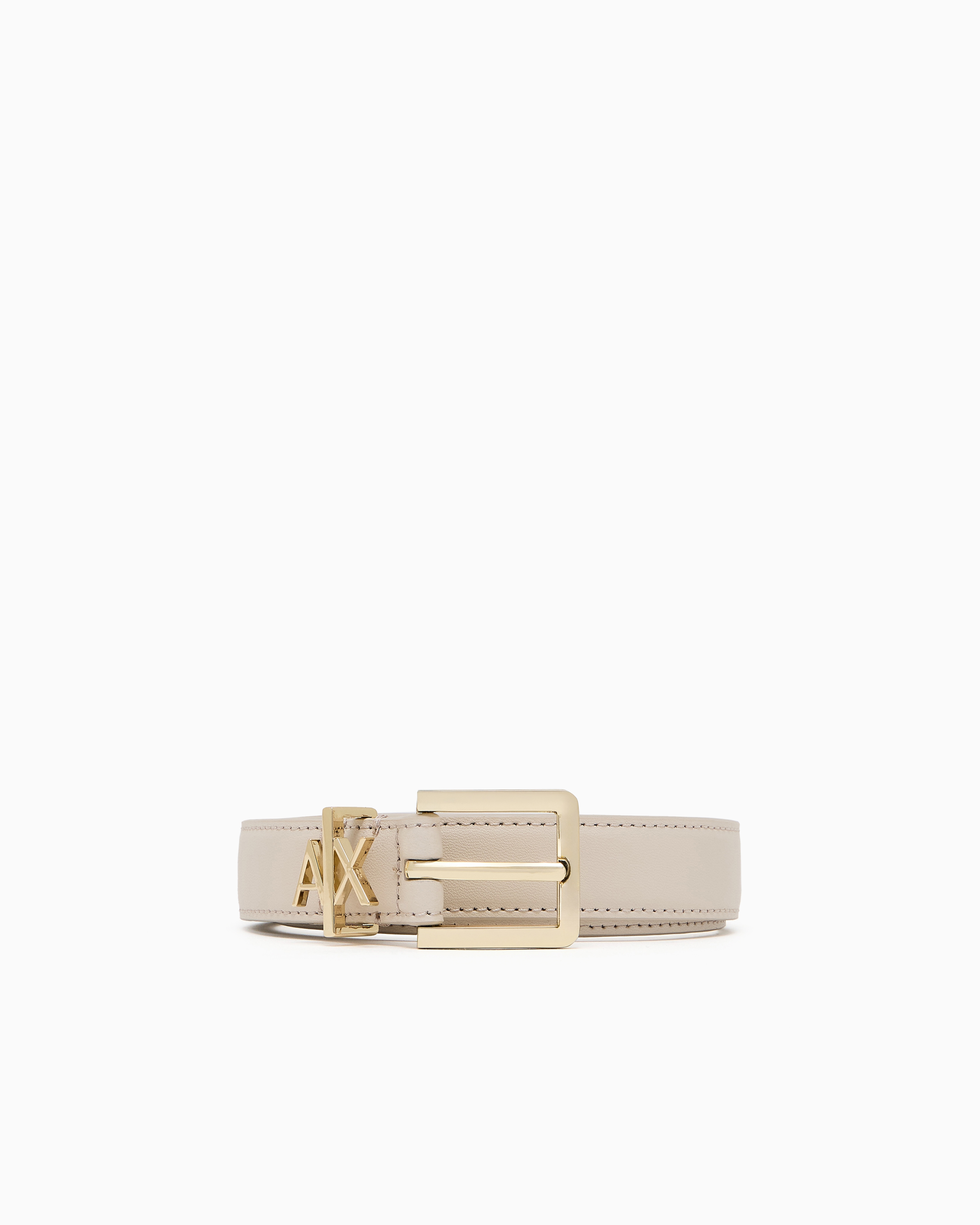 Armani Exchange Thin Belt With Small Logo In Beige