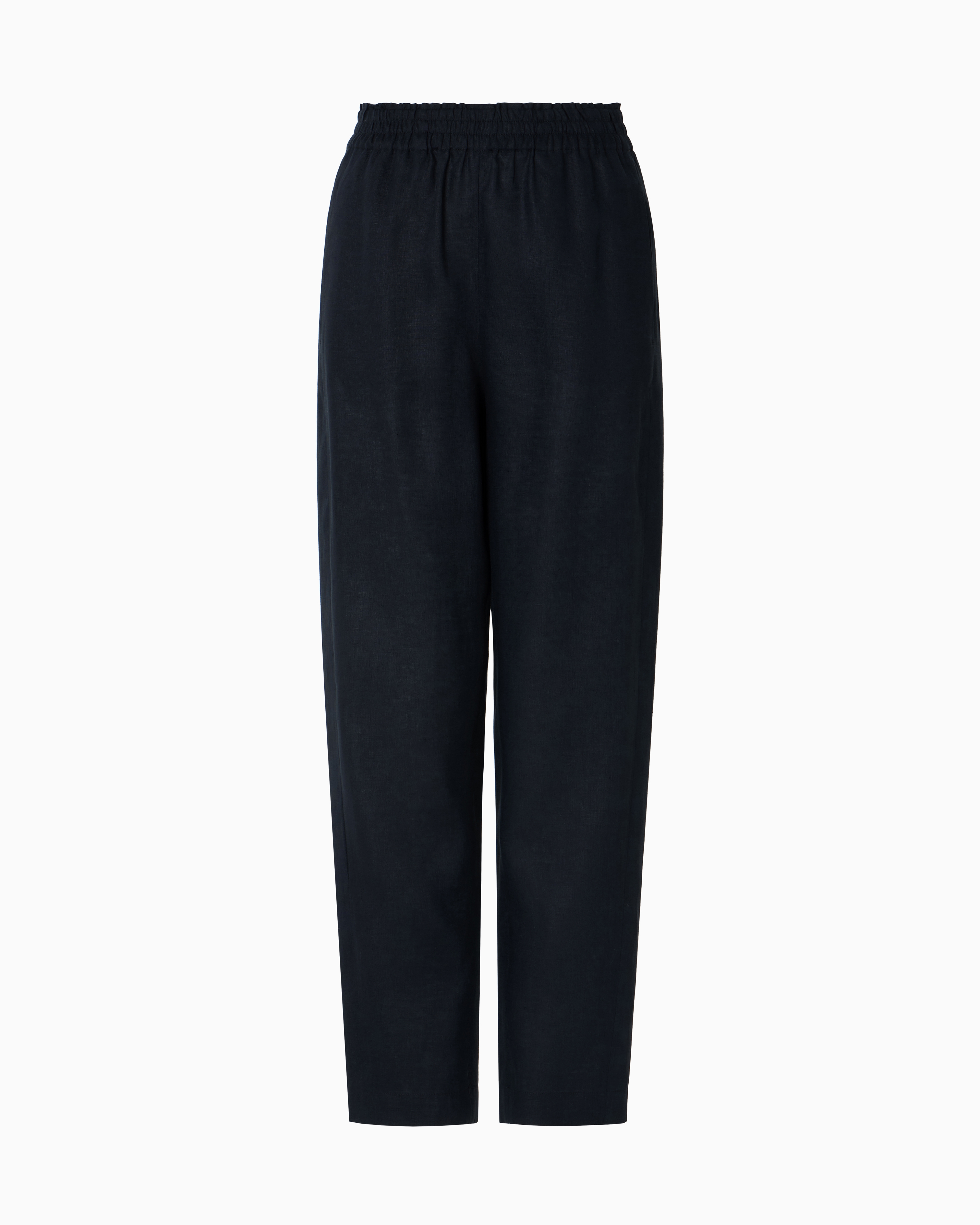 Emporio Armani Pure Linen Trousers With An Elasticated Waist In Navy Blue