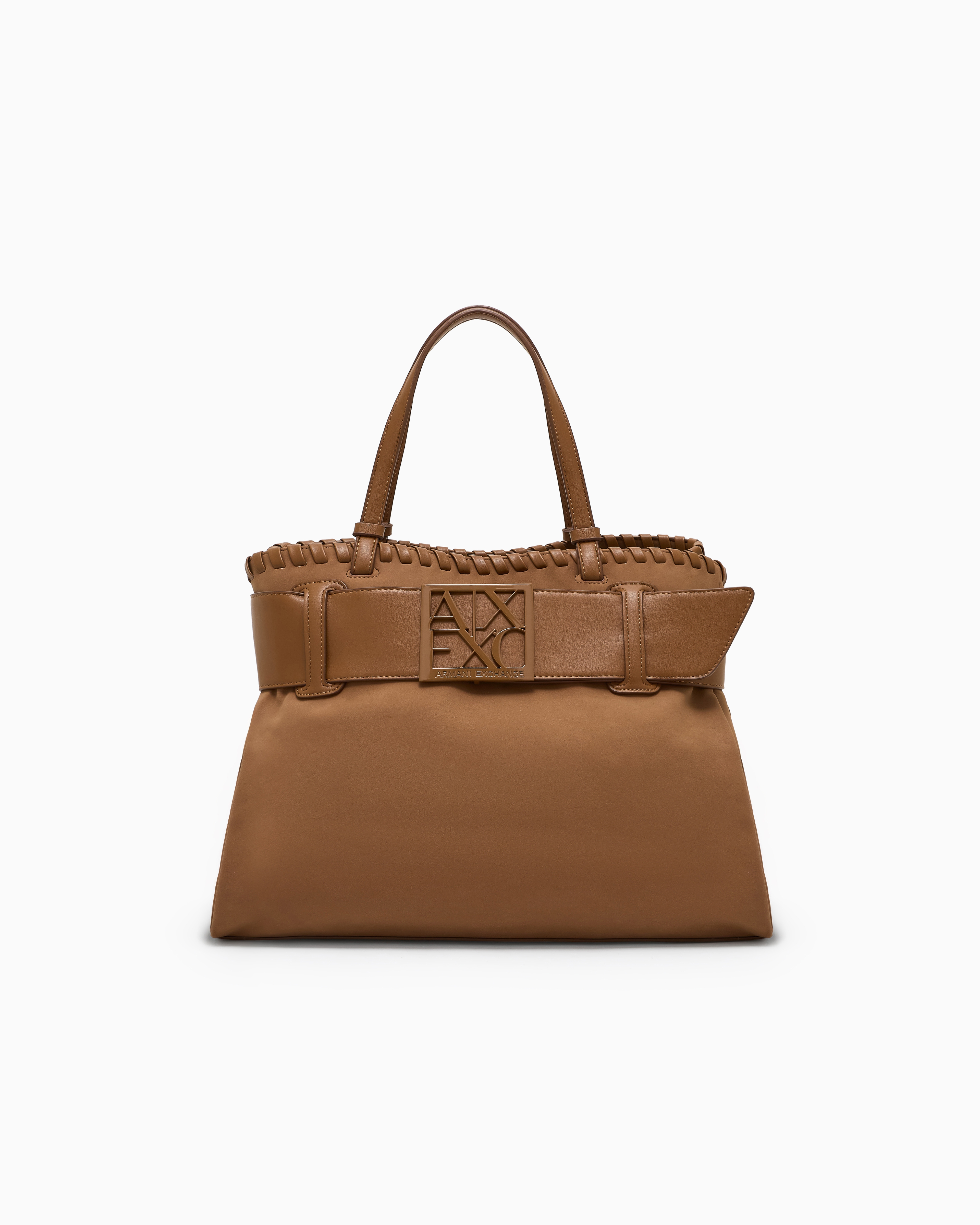 Armani Exchange Large Shoulder Bag With Asv Logo Detail In Brown