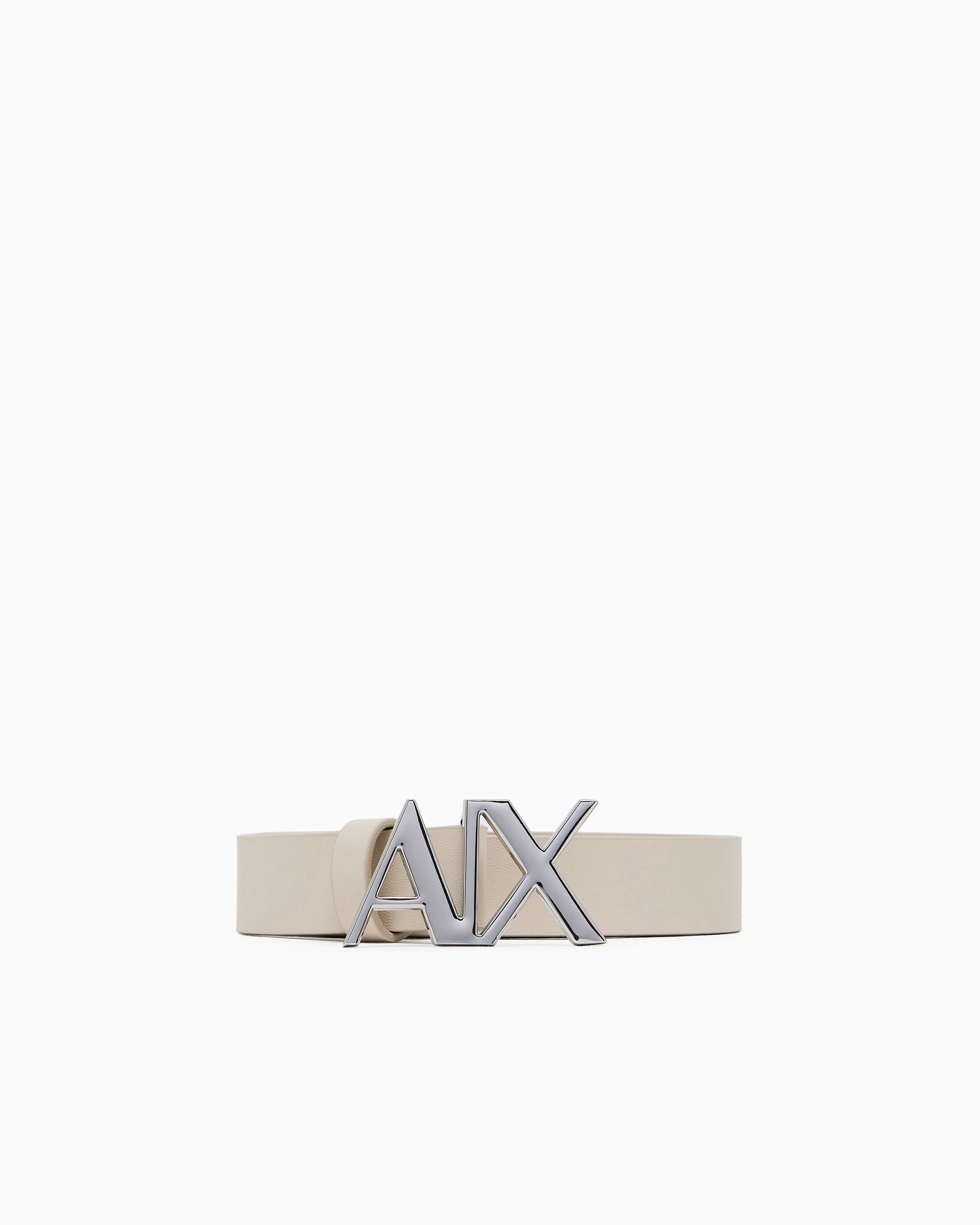 Armani Exchange Leather Belt With Logo In Beige