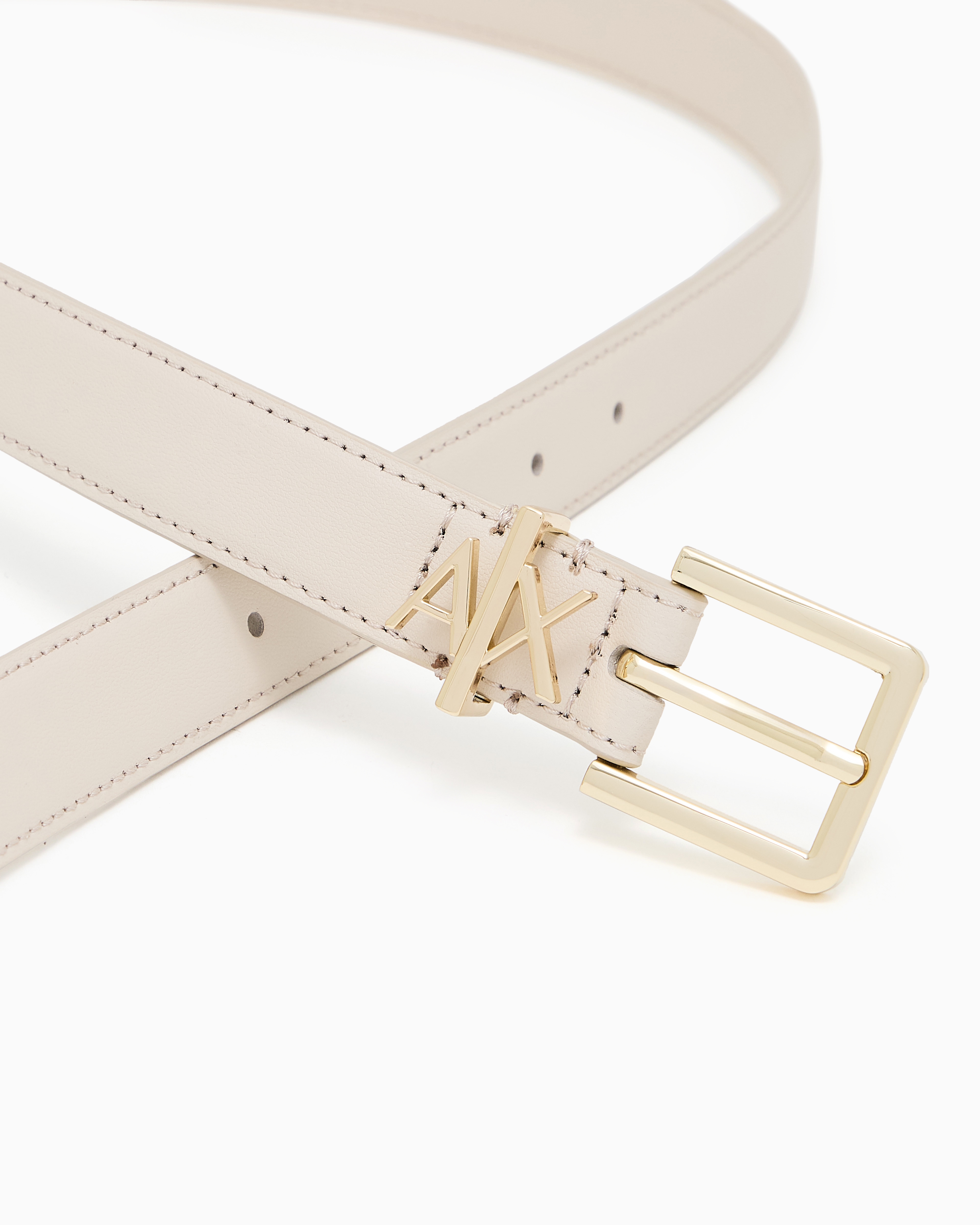 Armani Exchange Thin Belt With Small Logo In Beige