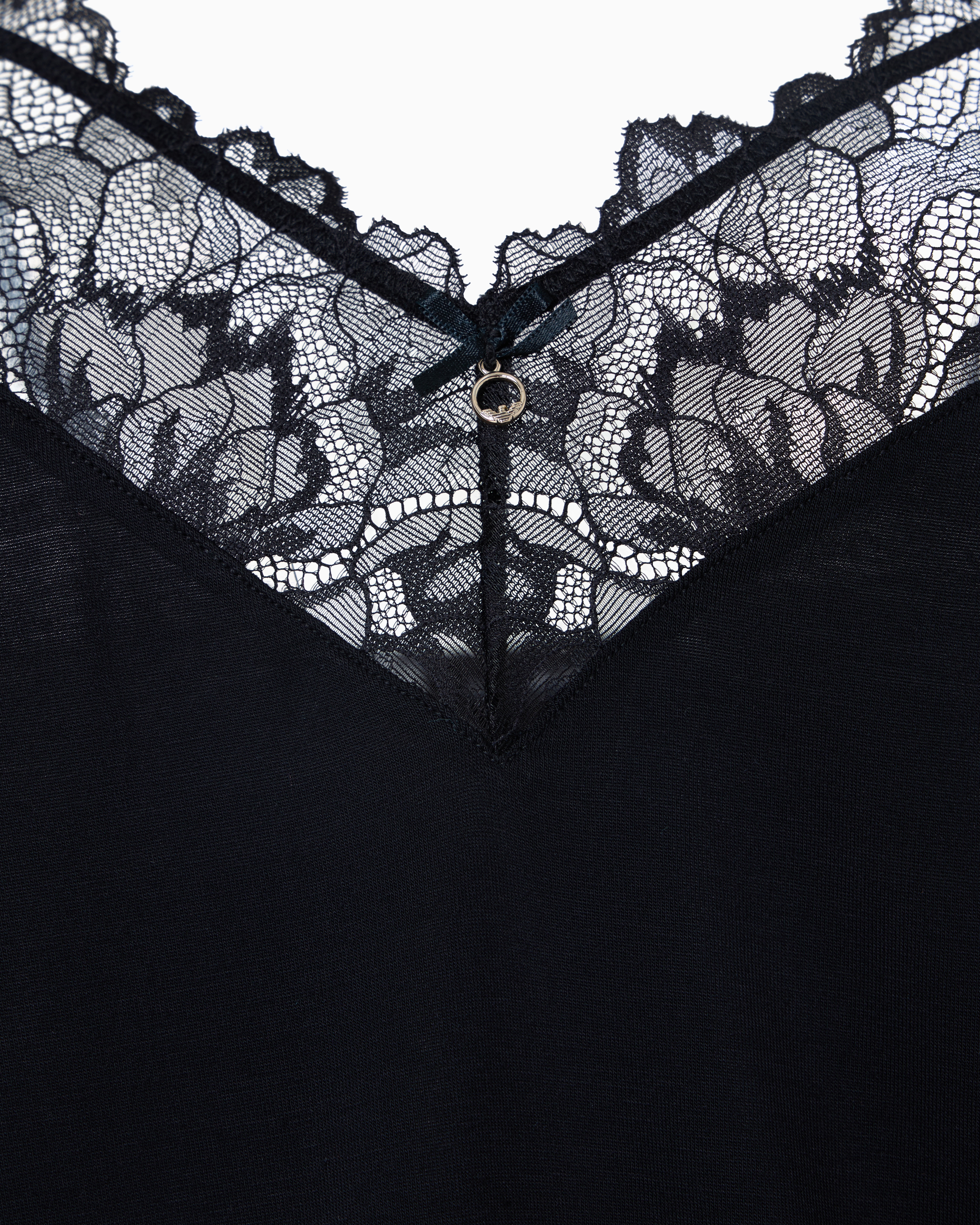 Emporio Armani Asv Eternal Lace Pyjama Top And Shorts With Recycled-lace Details In Black
