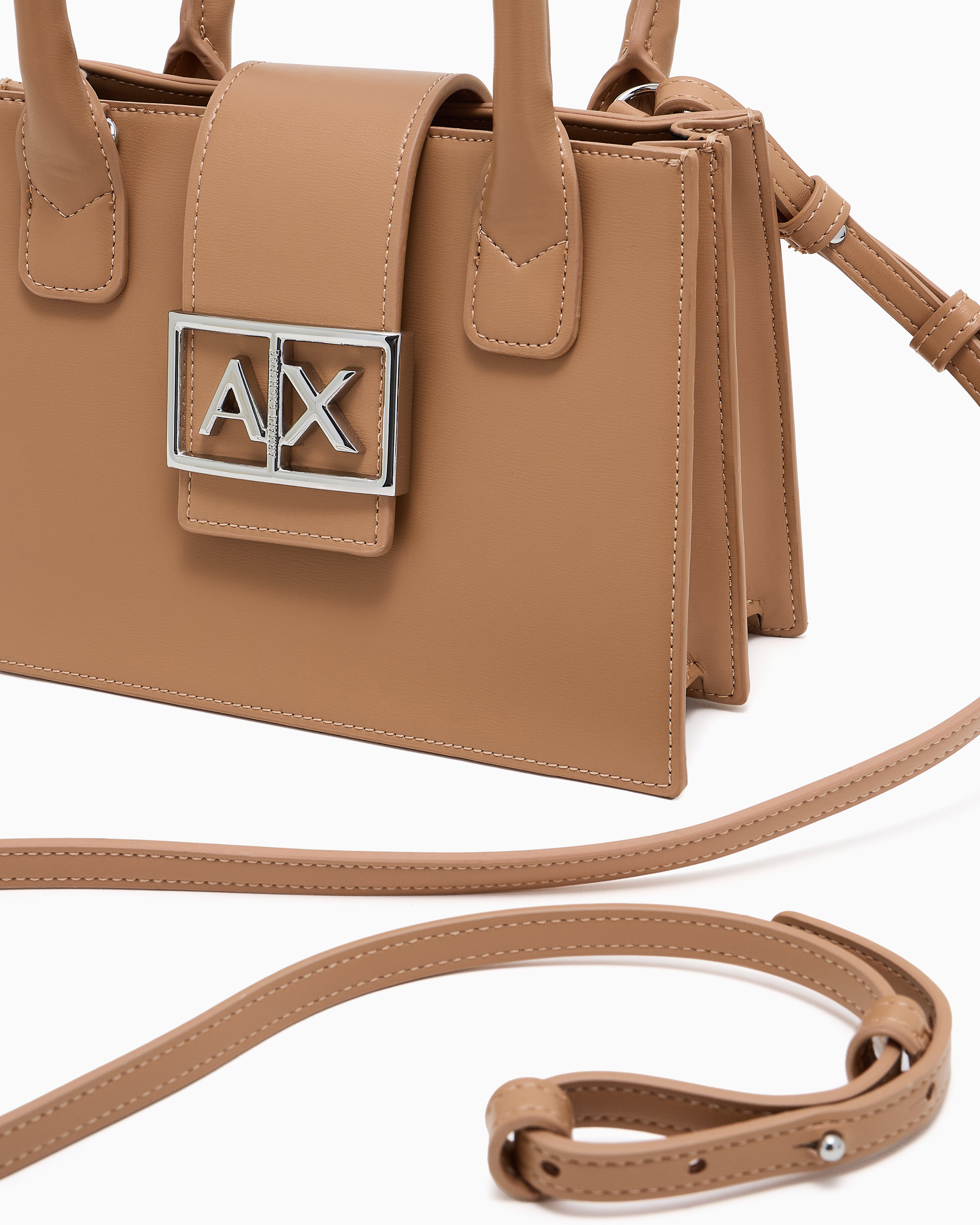 Armani Exchange Asv Small Trapeze Handbag In Camel