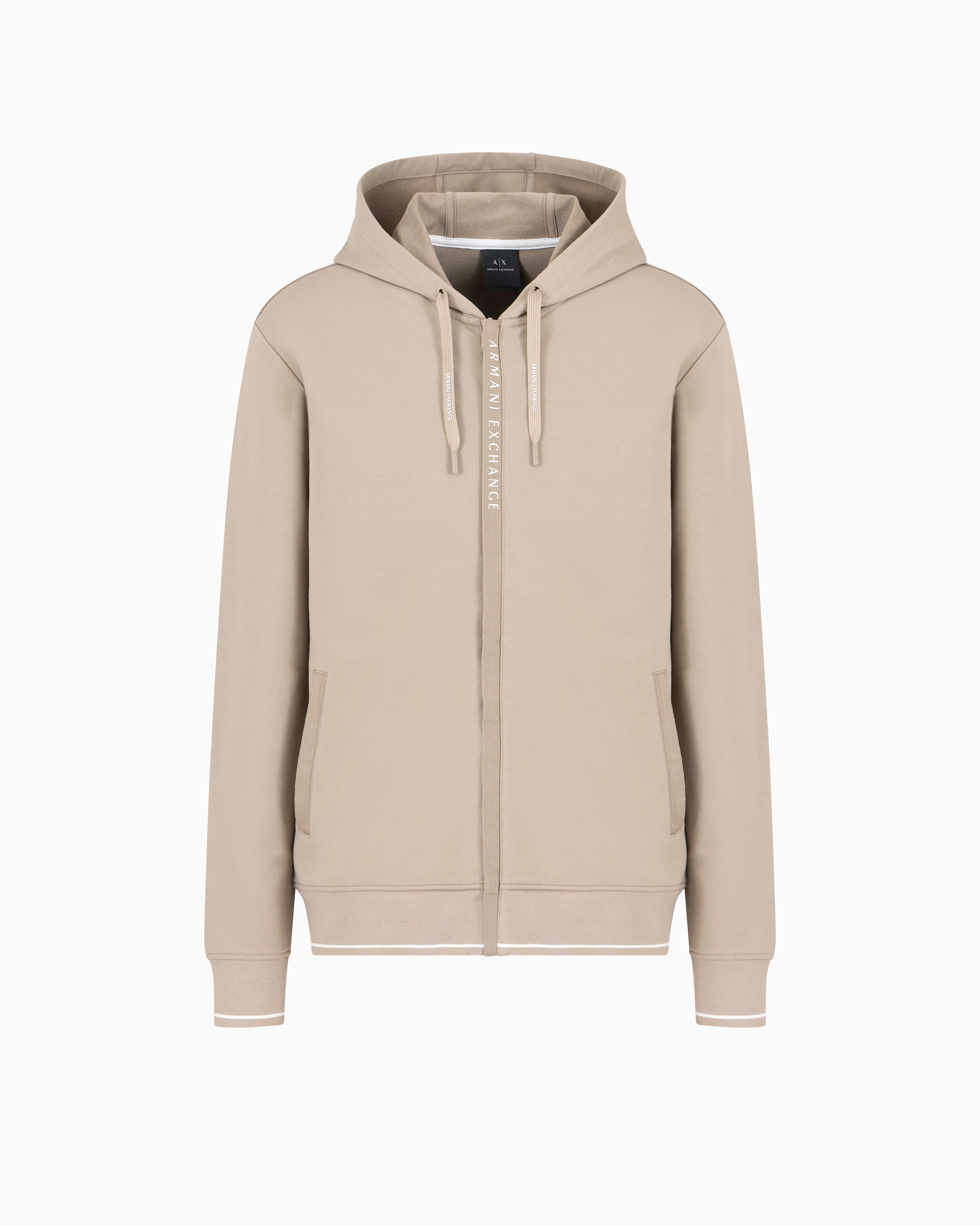Armani Exchange Stretch Fabric Zip-up Sweatshirt In Beige