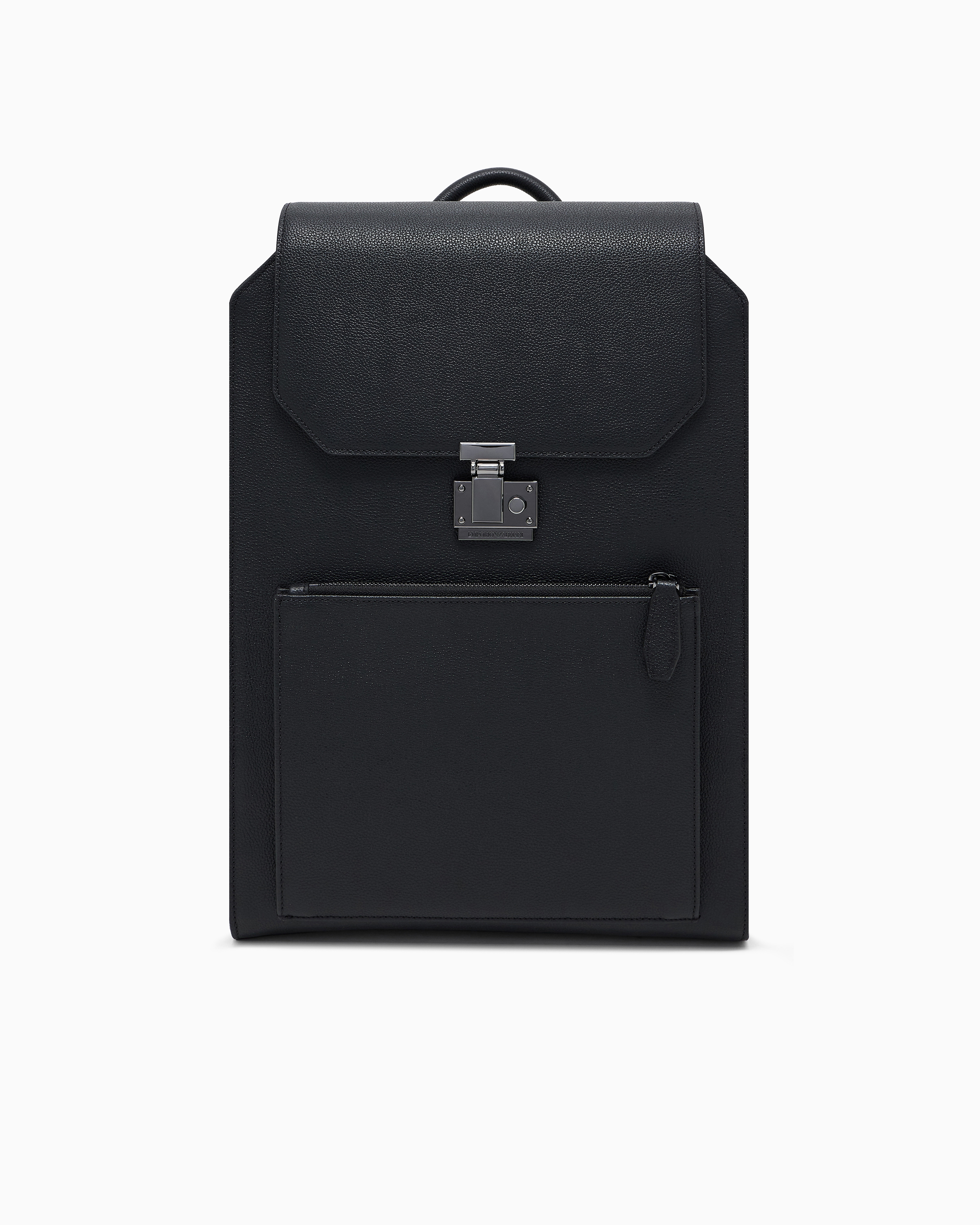 Emporio Armani Tumbled-leather Backpack With Flap And Laptop Compartment In Black