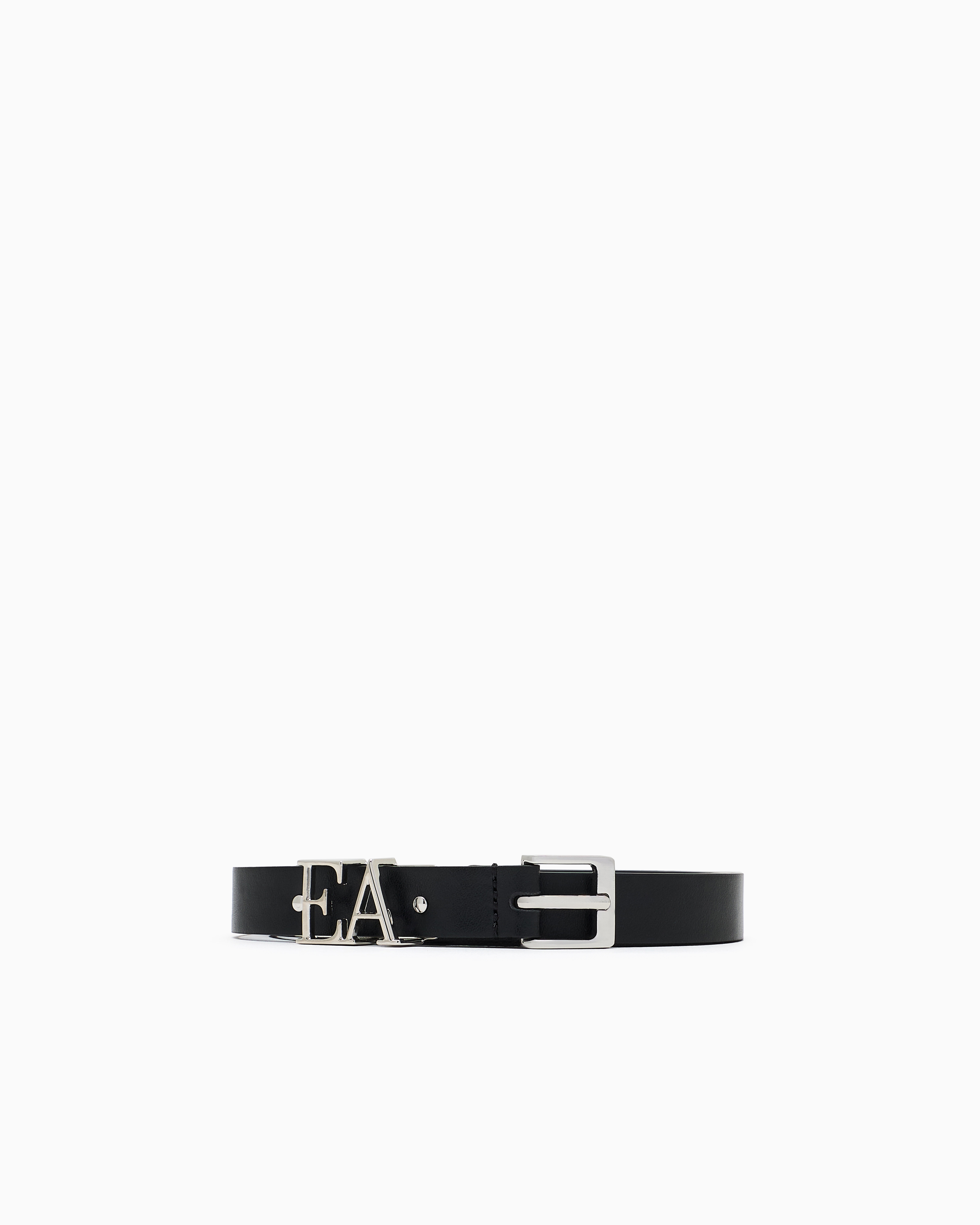 Emporio Armani Smooth Leather Belt With Moulded Ea Buckle In Black