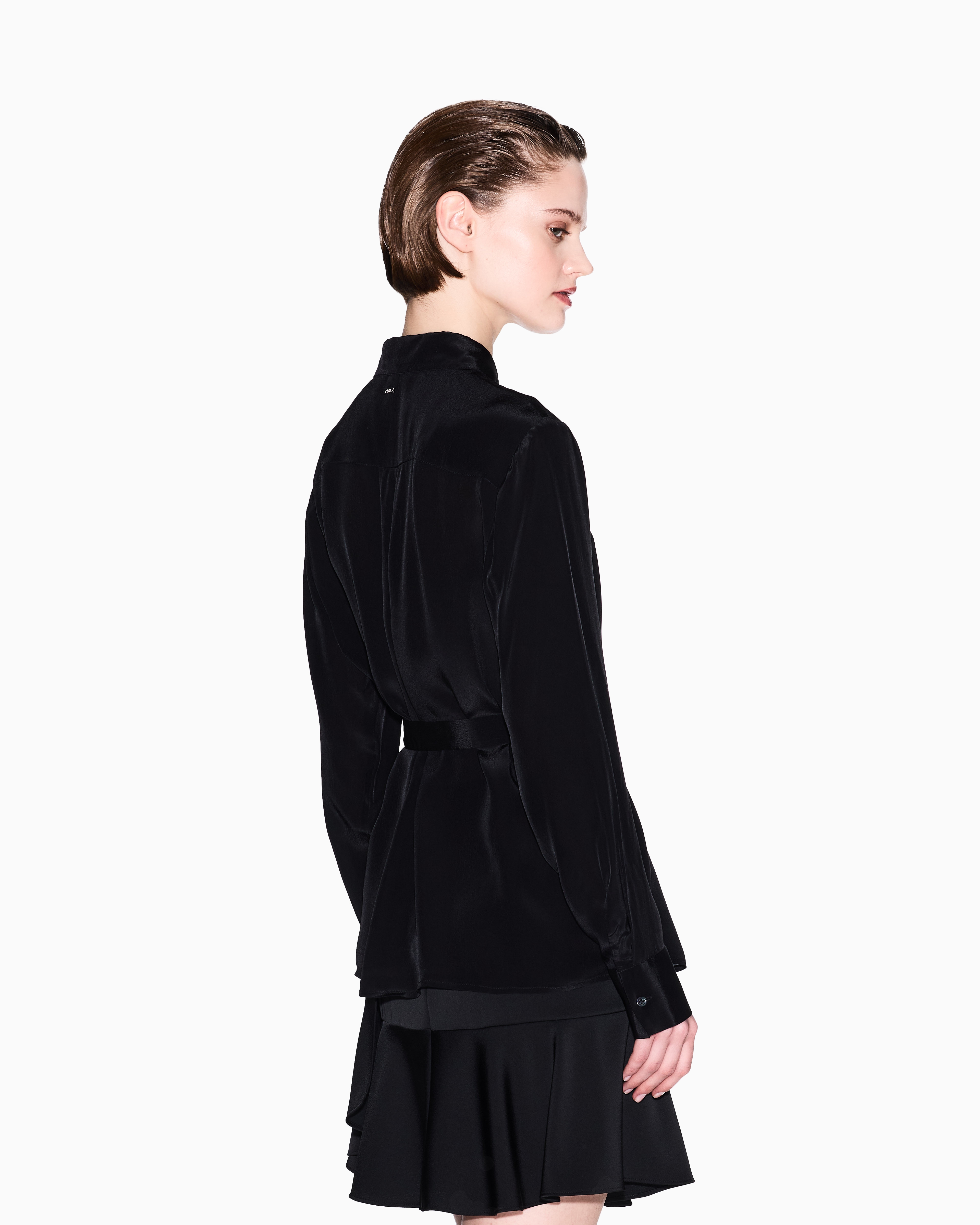 Armani Exchange - Viscose shirt with bow, Woman, Black, Size: