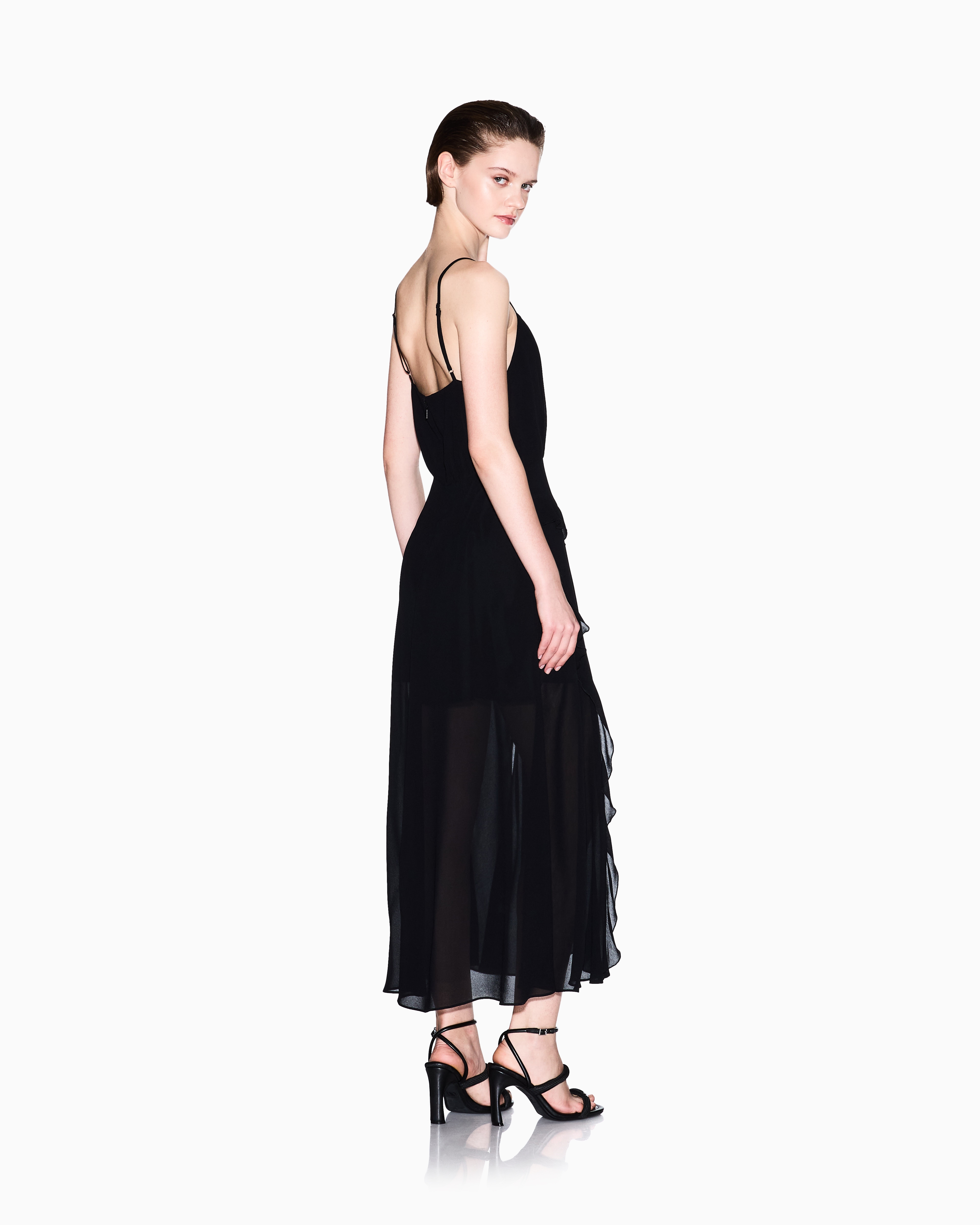 Armani Exchange - Long dress with slit crepe, Woman, Black, Size: