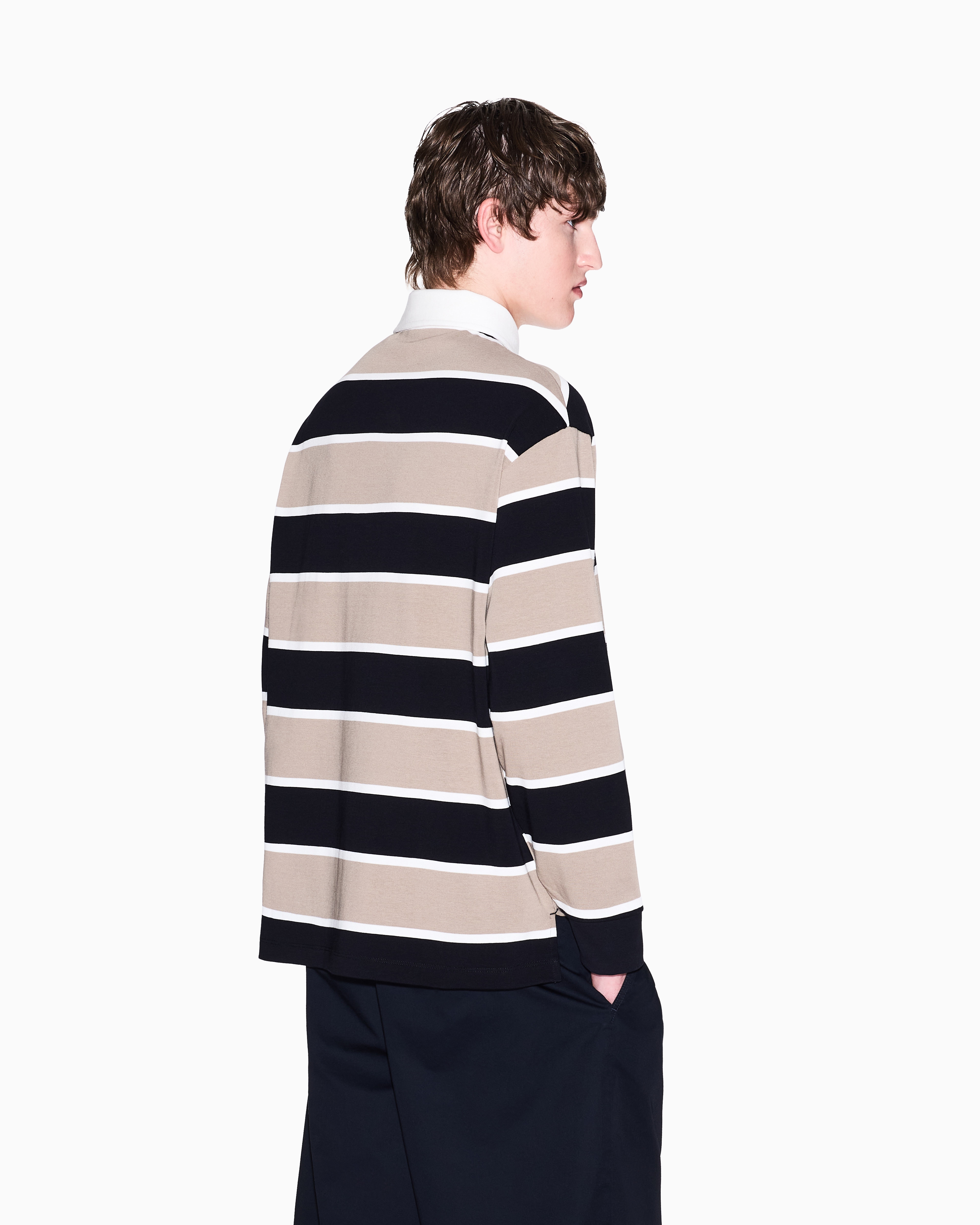 Armani Exchange - Loose fit polo with maxi stripes, Man, Beige, Size: