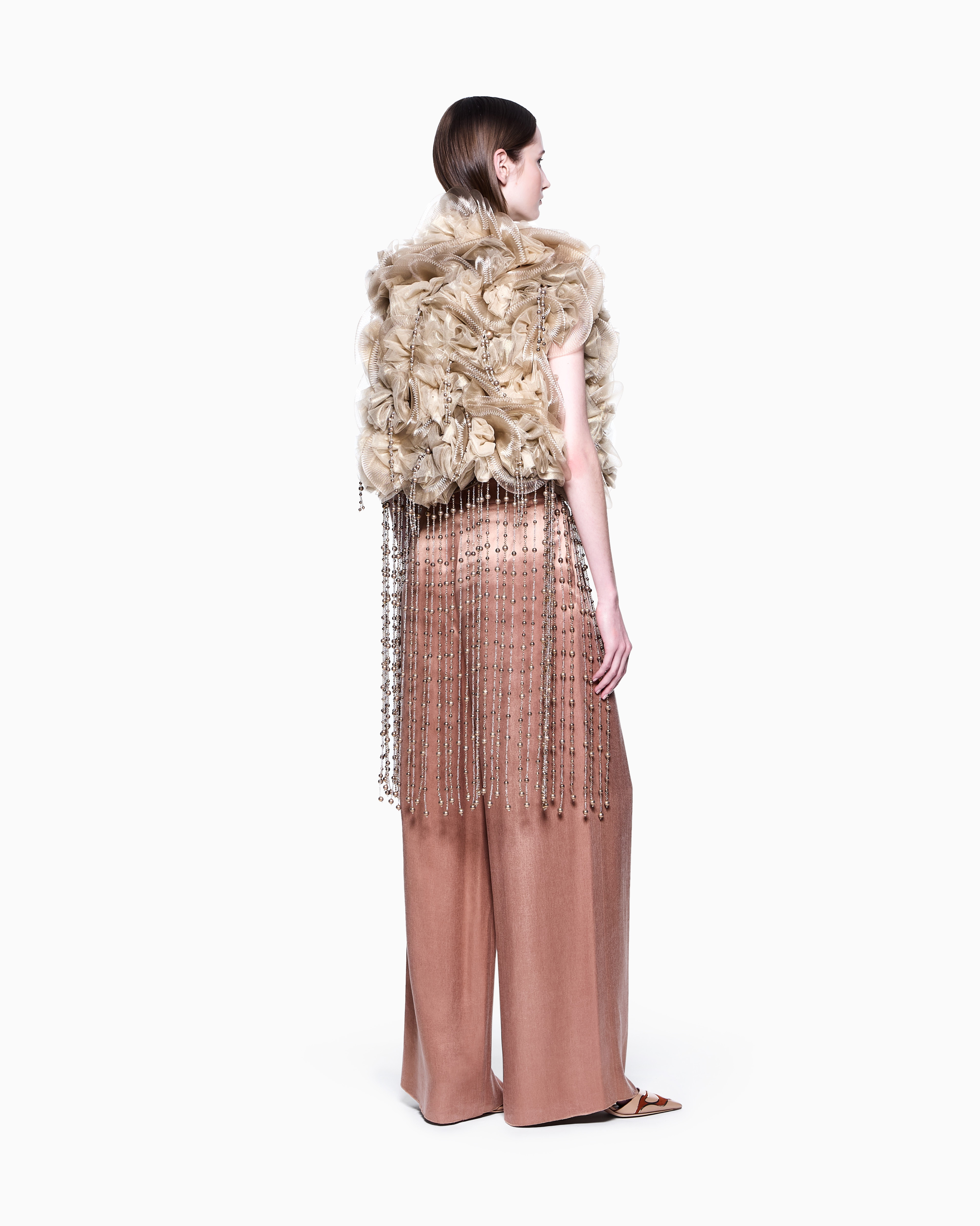 Giorgio Armani Crinoline And Tulle Cape With Fringes