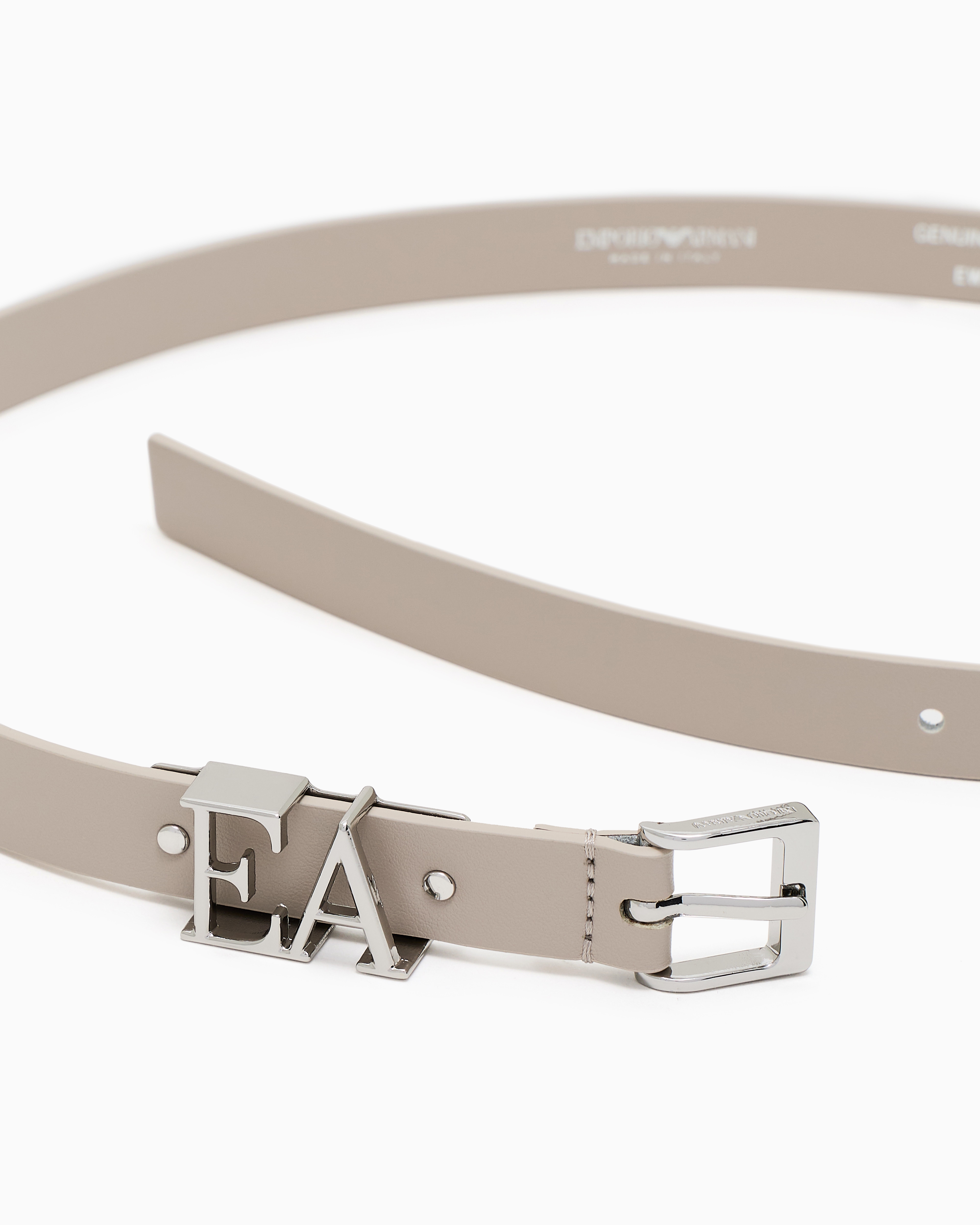 Emporio Armani Smooth Leather Belt With Moulded Ea Buckle In Beige