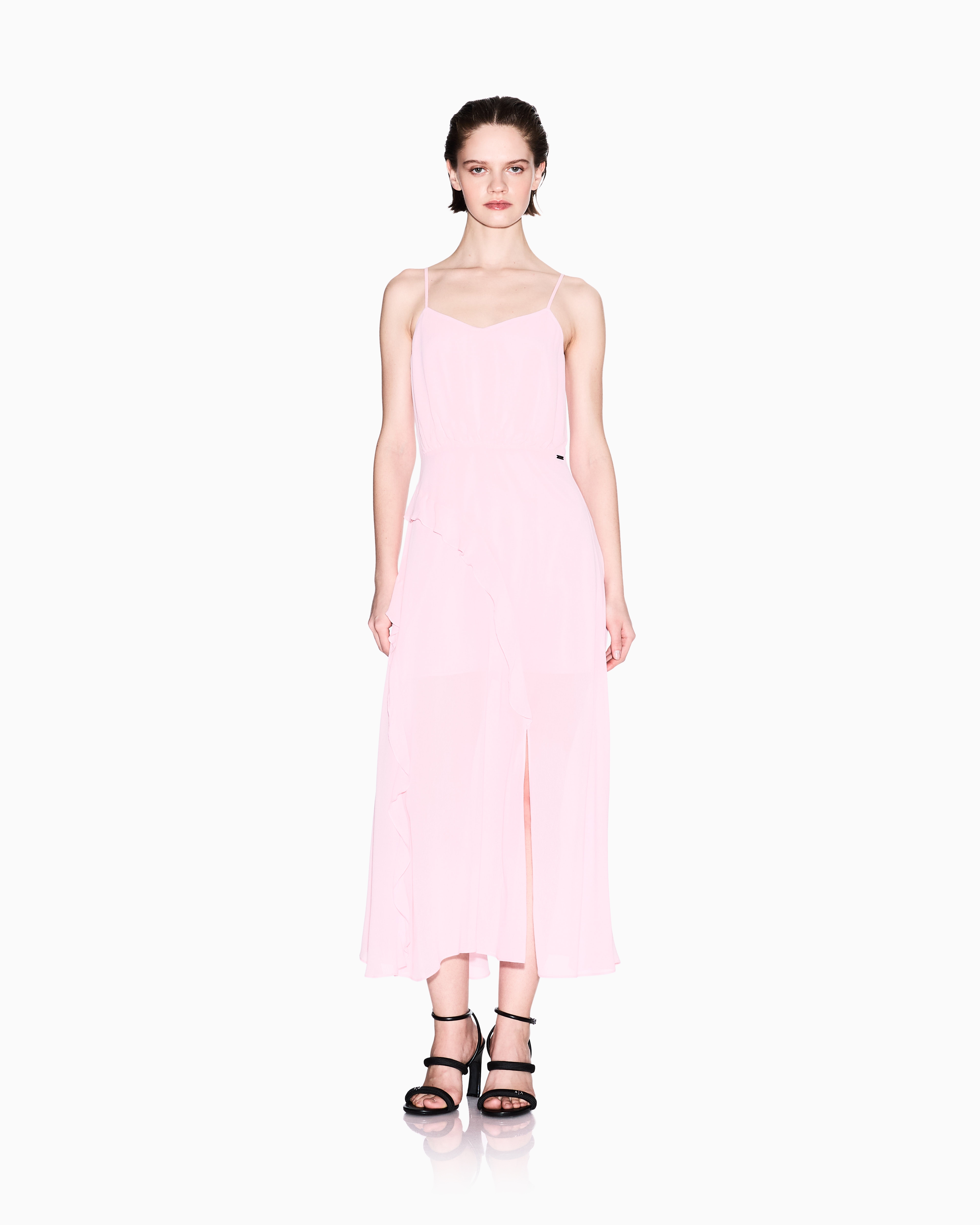 Armani Exchange - Long dress with slit crepe, Woman, Pink, Size:
