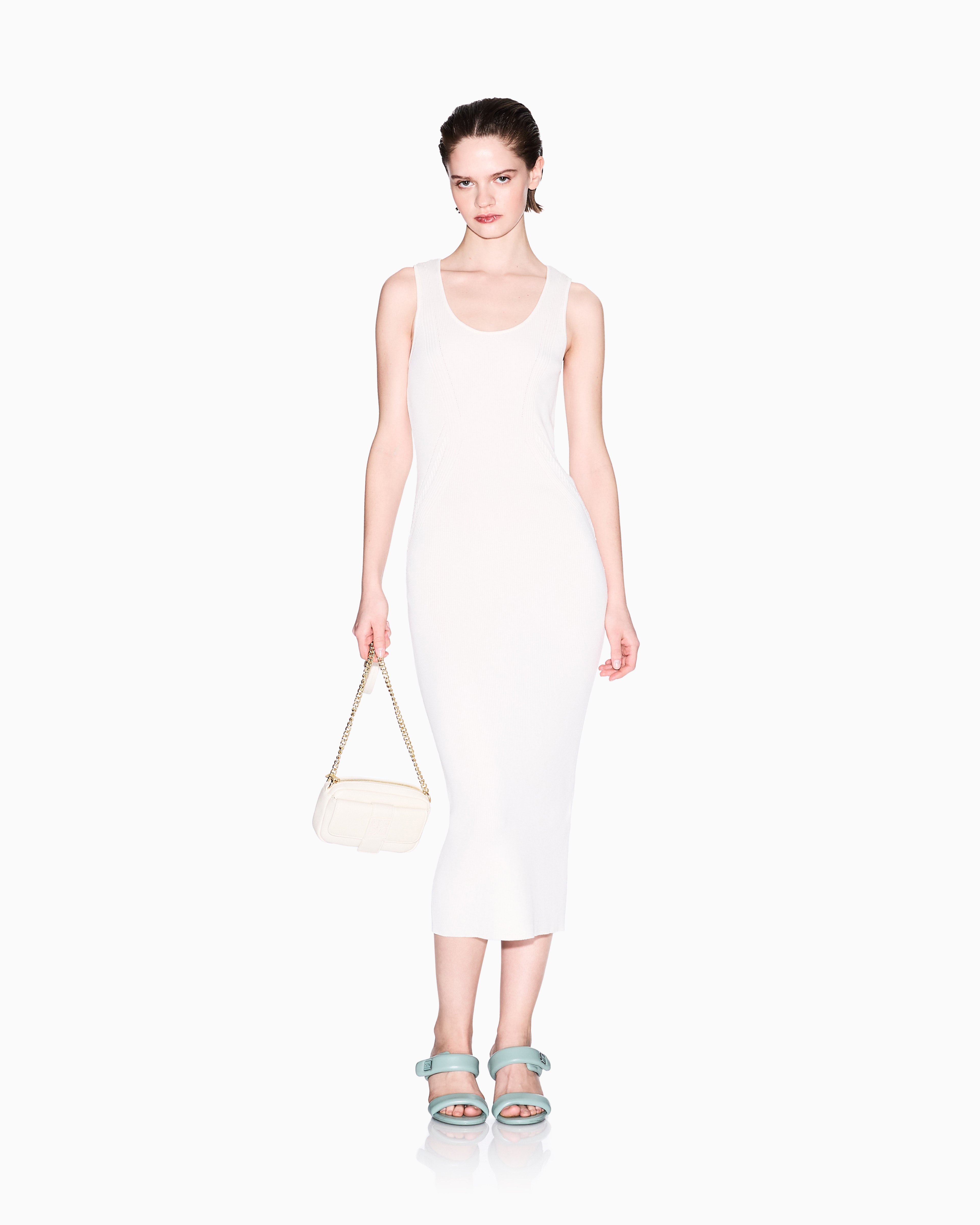 Armani Exchange - ASV Knitted Pencil Midi Dress, Woman, White, Size: